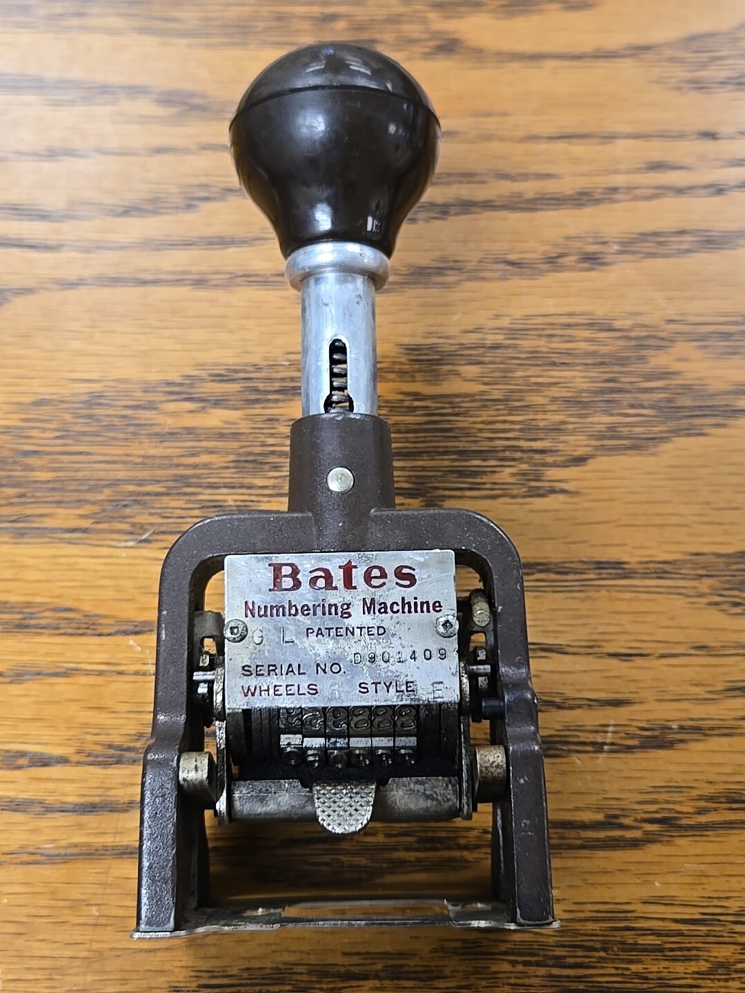Vintage Bates Numbering Machine 6 Wheel Style E Stamper Works