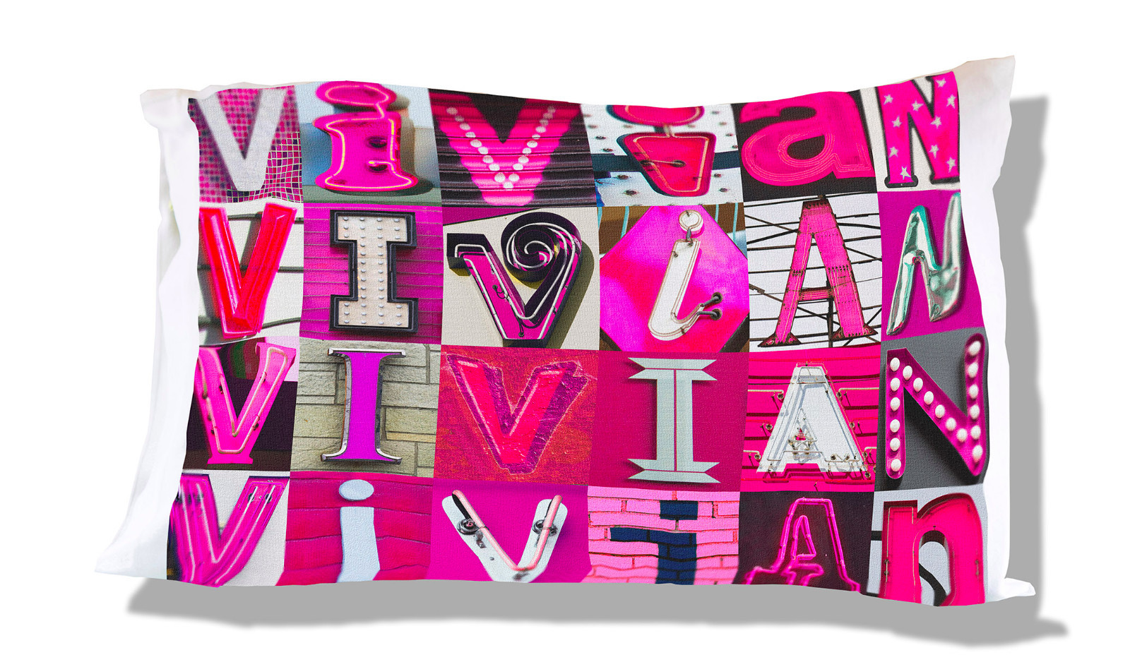 VIVIAN Personalized Pillowcase featuring photos of actual PINK sign letters