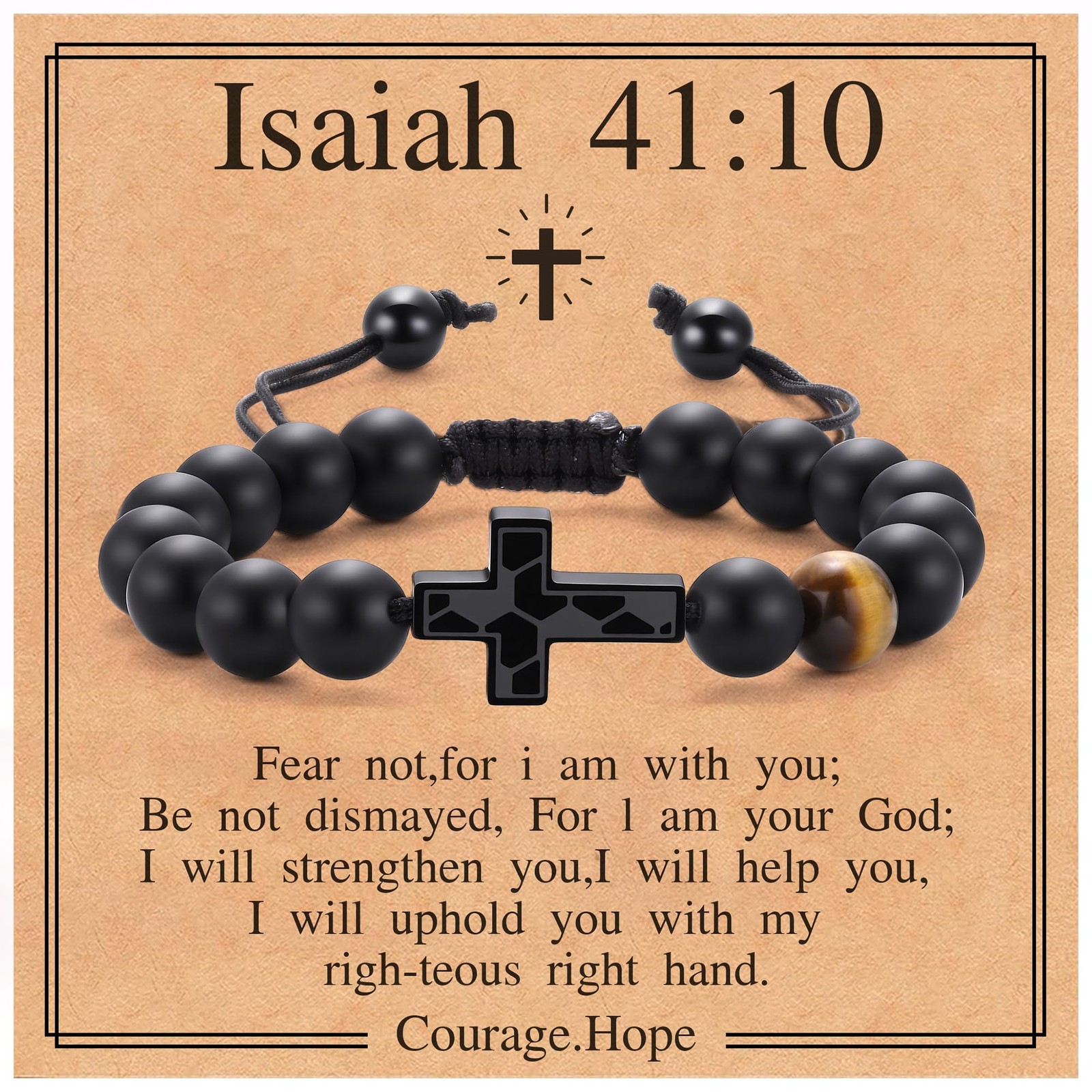 Laeclily Cross Bracelets for Men Beaded Tiger Eye Natural 10mm, Football