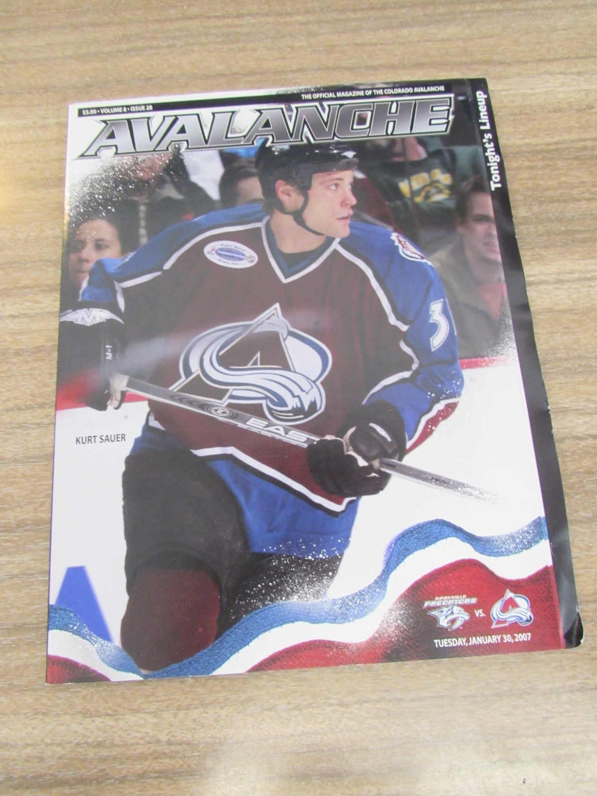 2006-07 Avalanche vs. Predator Program 1/30/07 Kurt Sauer w/ Roster Card
