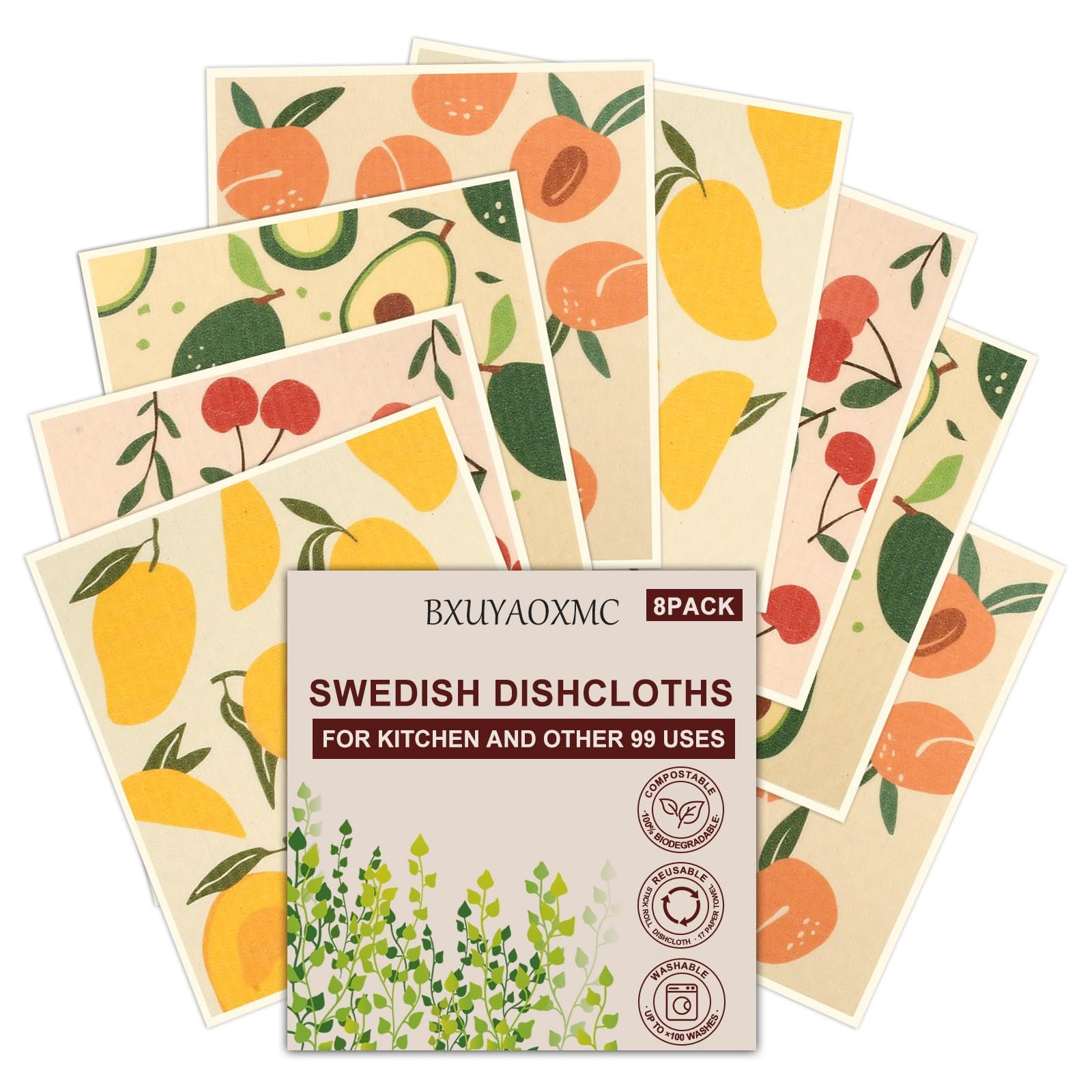 8 Pack Swedish Dishcloths, Reusable Paper Towels Alternative, Highly Absorben...