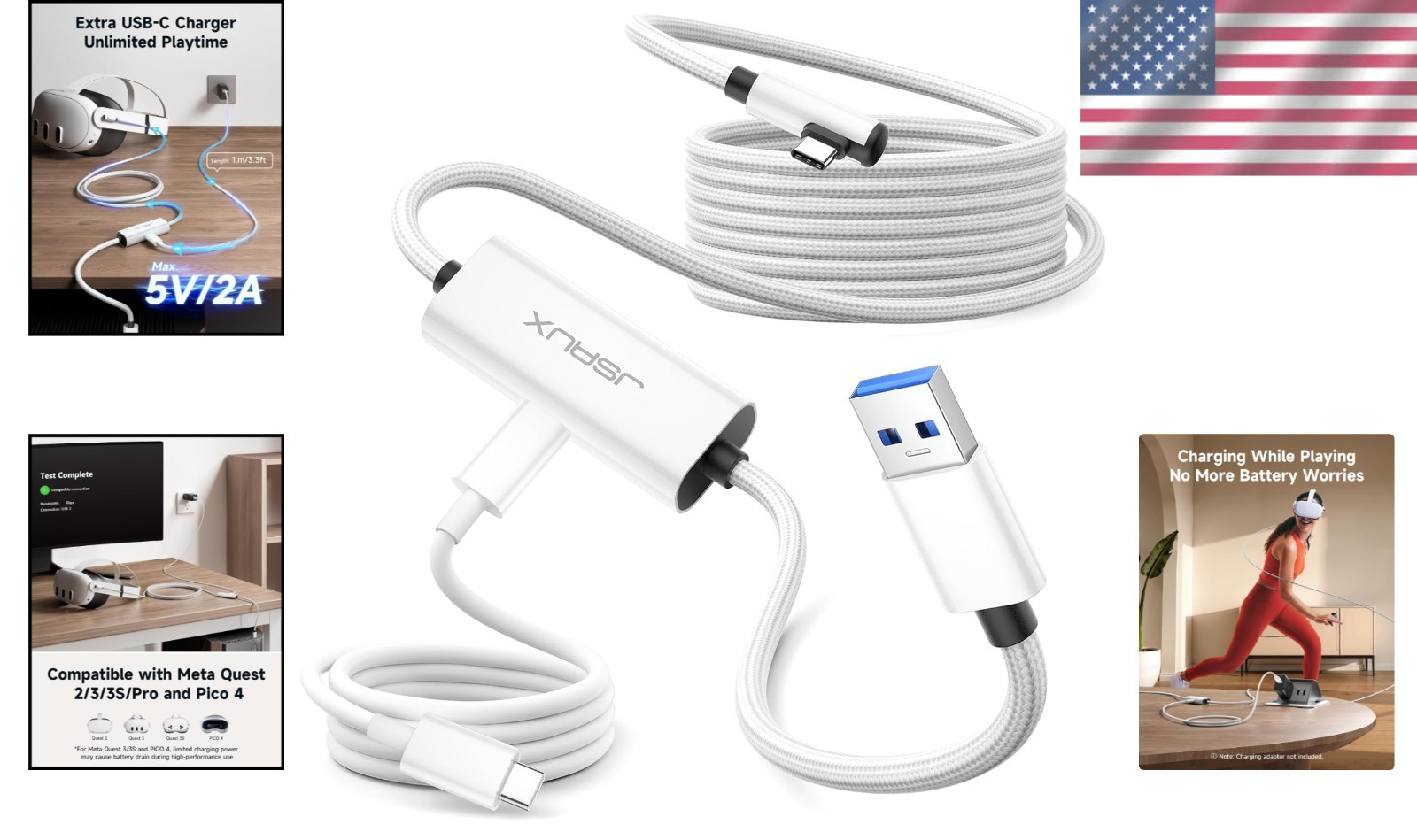 Versatile 16FT Charging Link Cable - Play & Charge for Meta Quest VR Systems