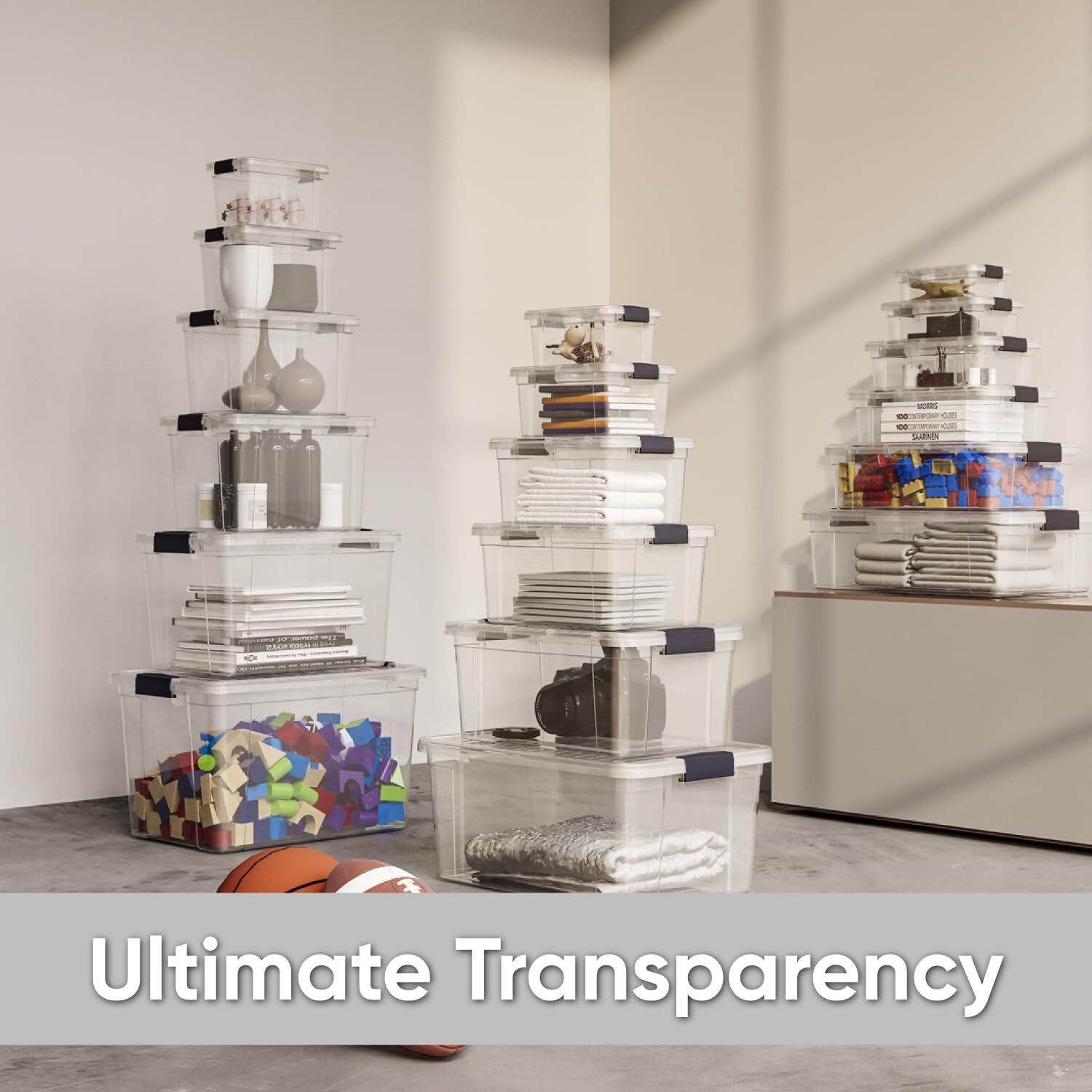 Superio Clear Storage Bins with Lids, 2 Pack- Plastic Storage Boxes - 1.25 Quart