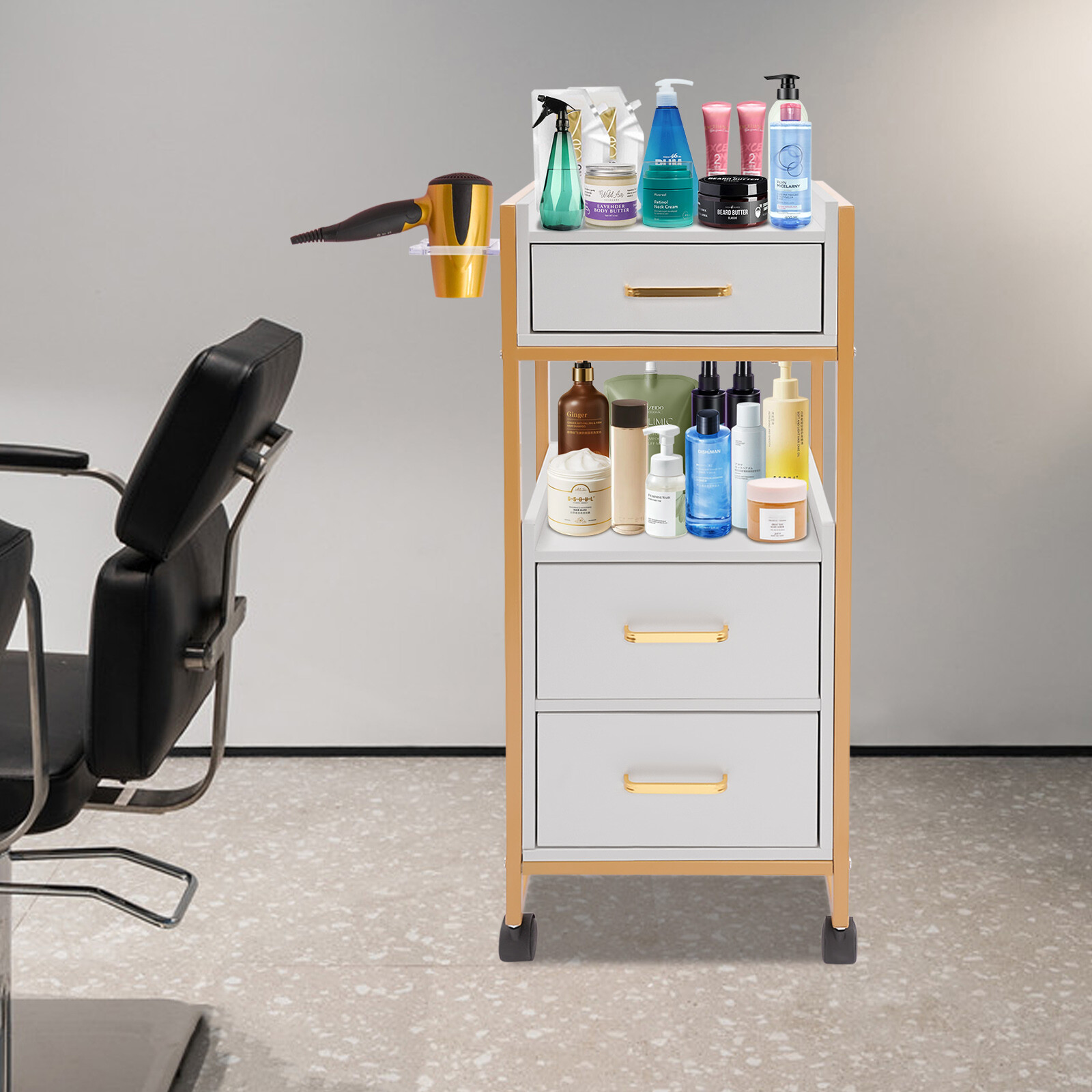 Salon Cart Barber Trolley Barber Shop Tool Cabinet Salon Storage Cart w/ Wheels