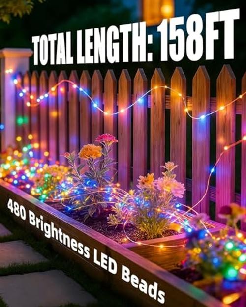 Solar Fairy String Lights Outdoor Remote Total 4 Pack Warm White + Multicolor