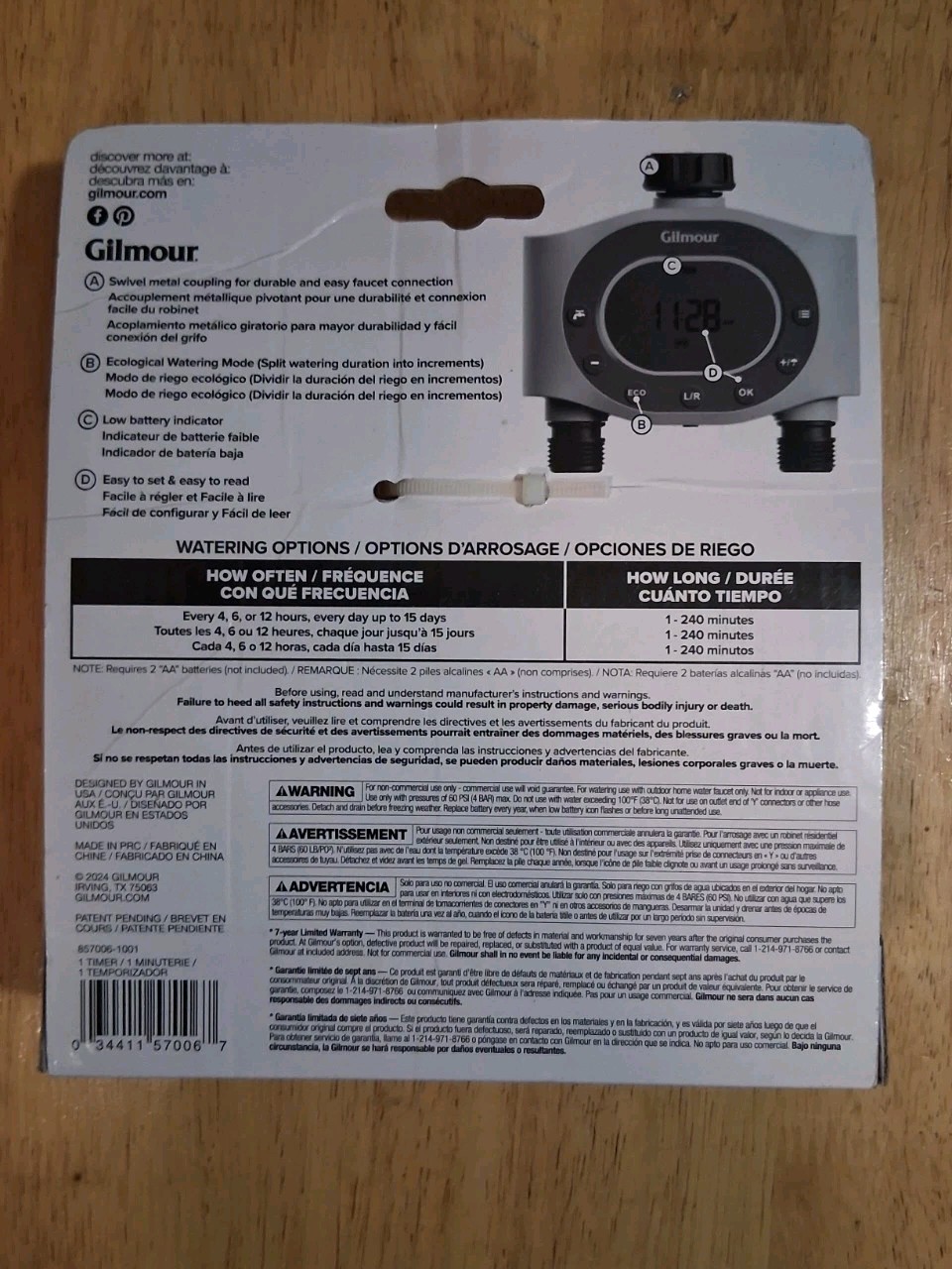 Gilmour Double Hose Outlet Programmable Electronic Water Timer 2 Zone Irrigation