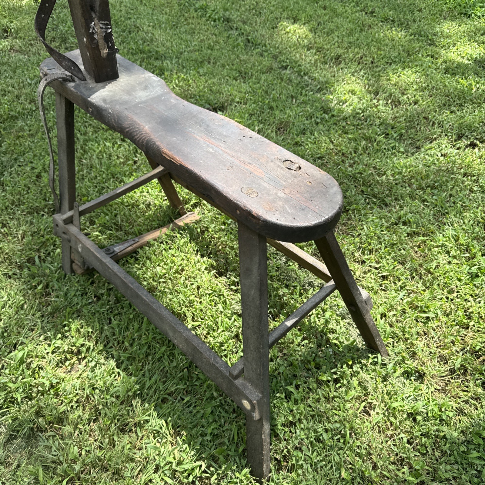 Antique Primitive Saddlemaker's Bench Stool Harness Leather Maker's Bench.