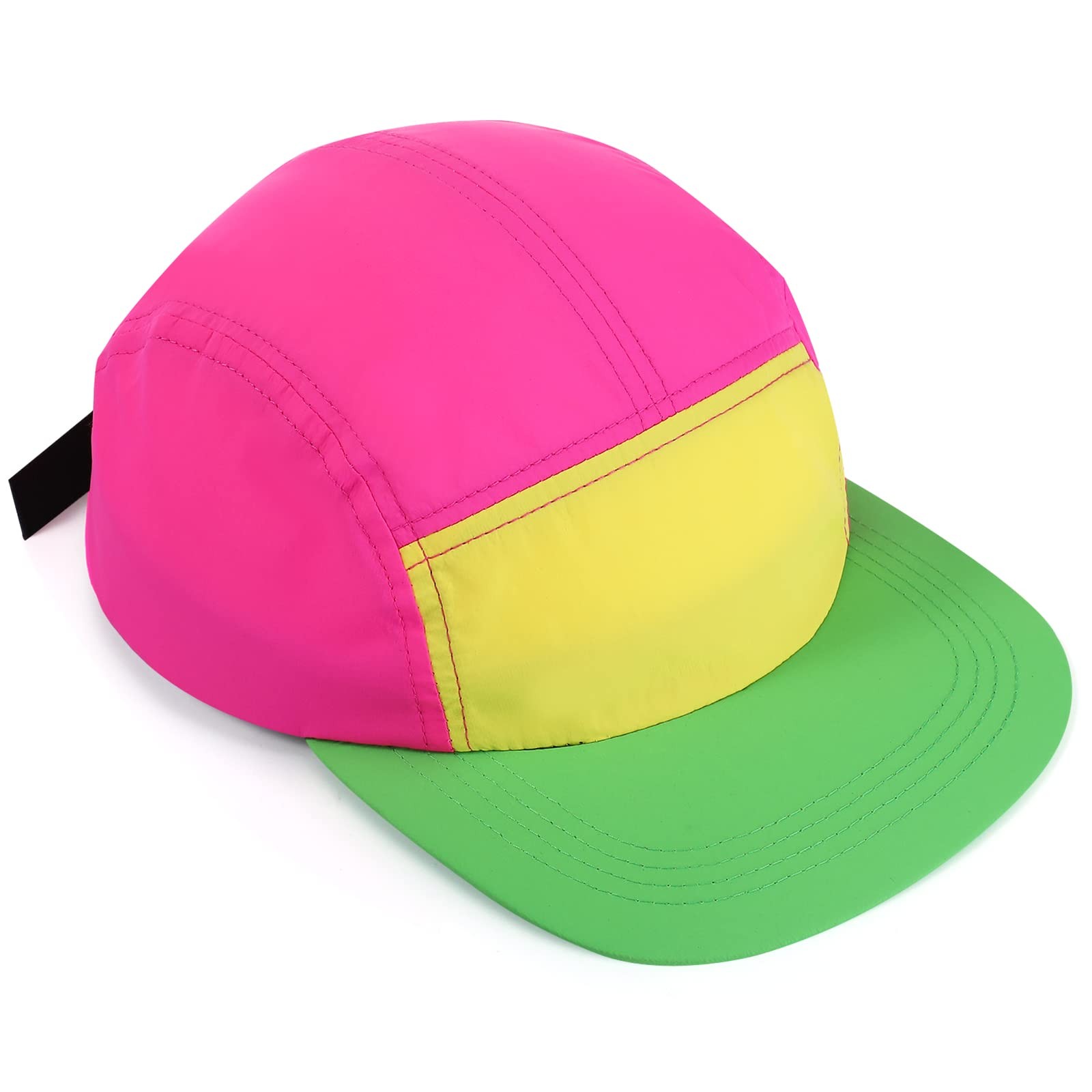 Cindeer 80s 90s Neon Hat Nylon Cap Retro Adjustable Medium, Green Brim