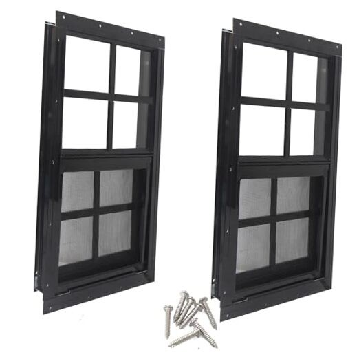 Yuzzy 12" x 18" Shed Windows with Tempered Glass and Fiberglass 12"x18" Black