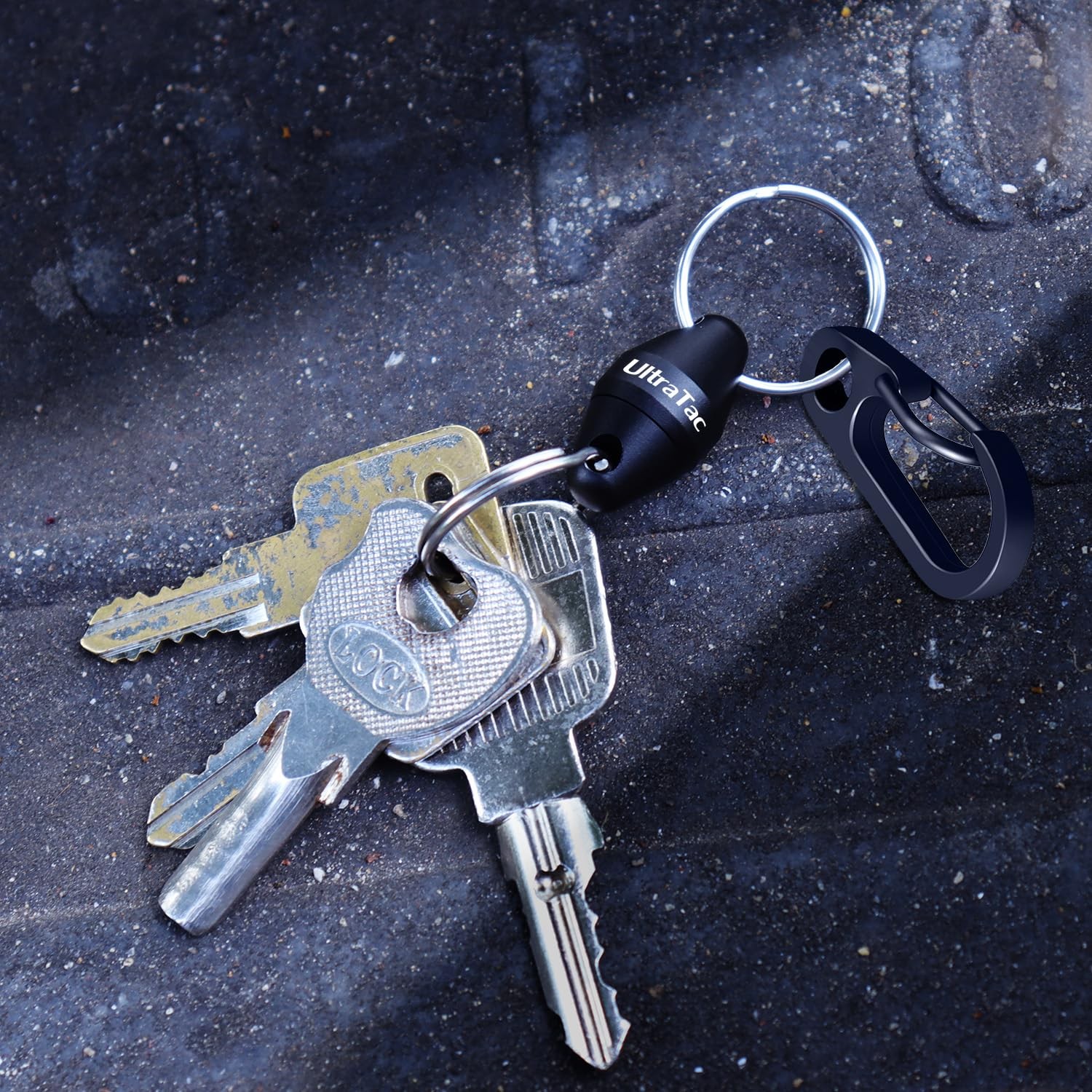 UltraTac Quick Release Keychain for Men, Secure Small, Black + Carabiner