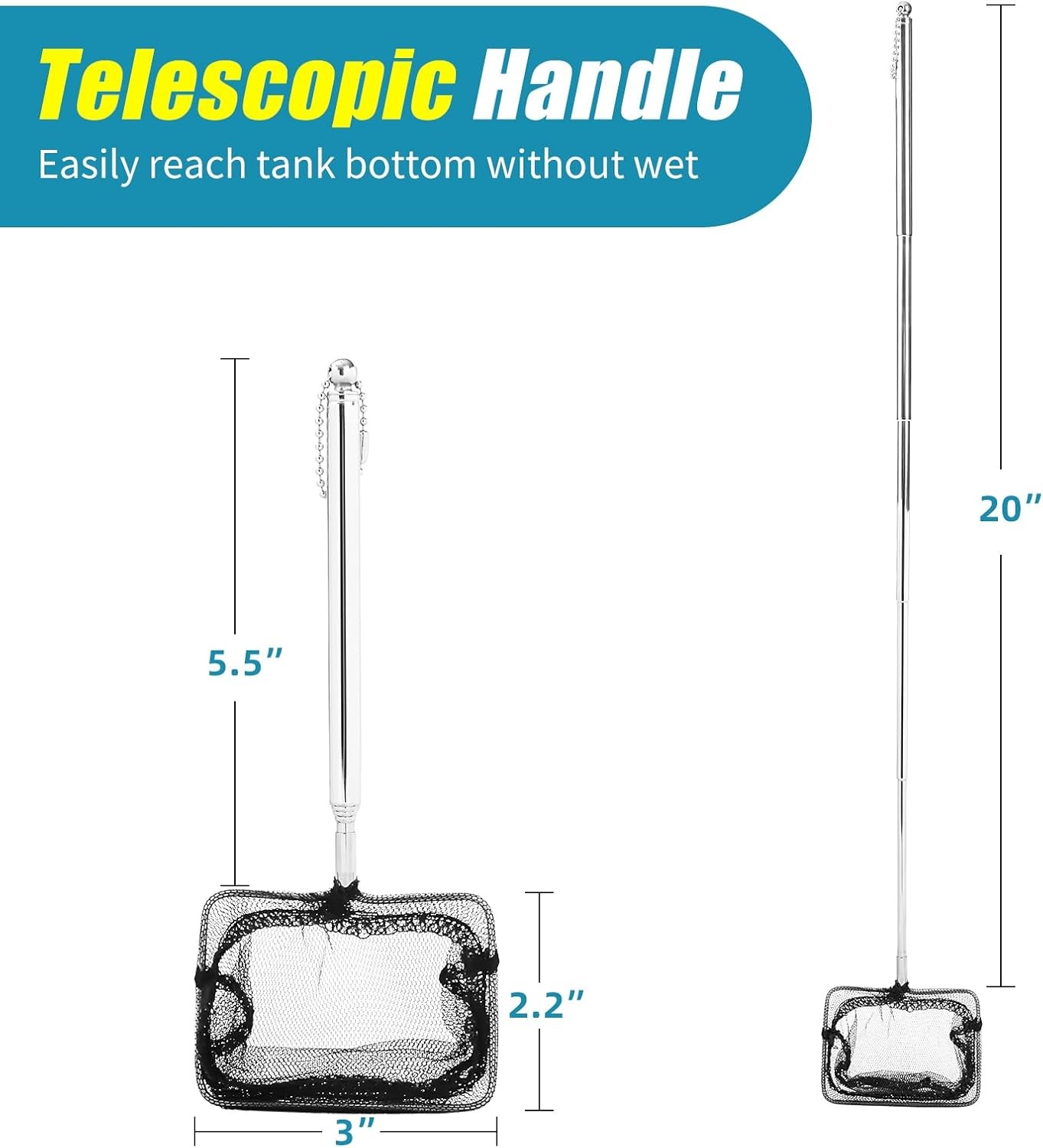 3 Inch Fish Net Aquarium Fish Tank Net with Long Adjustable Handle