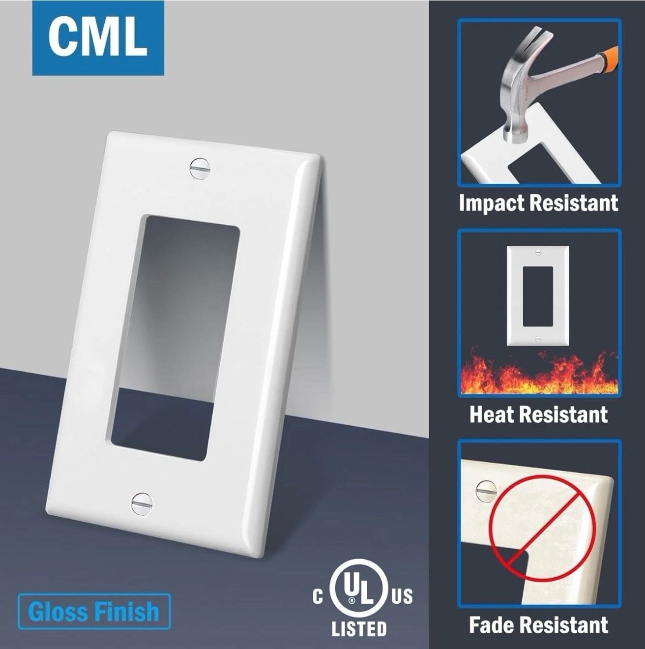 CML Hardware 1 -Gang Decorator Wall Plate .Standard Size .Impact Resistantteel
