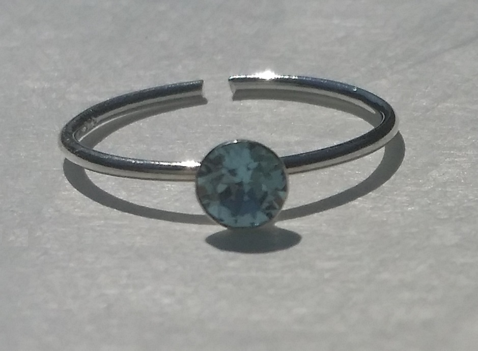 Sterling Silver 925 Toe Ring Light Blue Crystal Adjustable