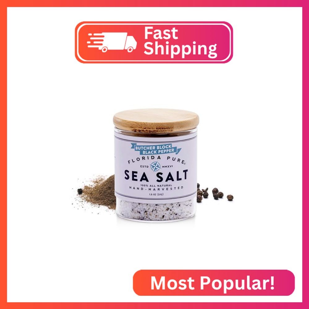 FLORIDA PURE Black Pepper Sea Salt - 80+ Mineral Sea Salt, Natural, Unrefined, N