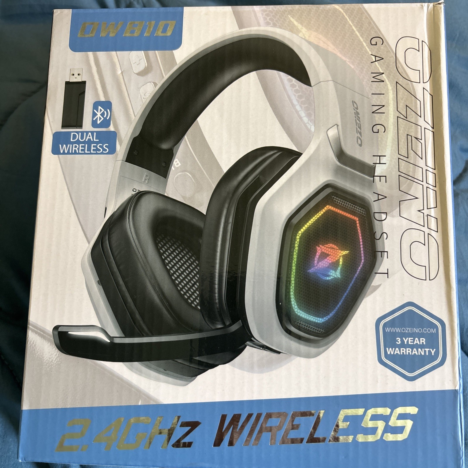 Ozeino Gaming Headset 2.4 GHz Dual Wireless Noise Cancelling White