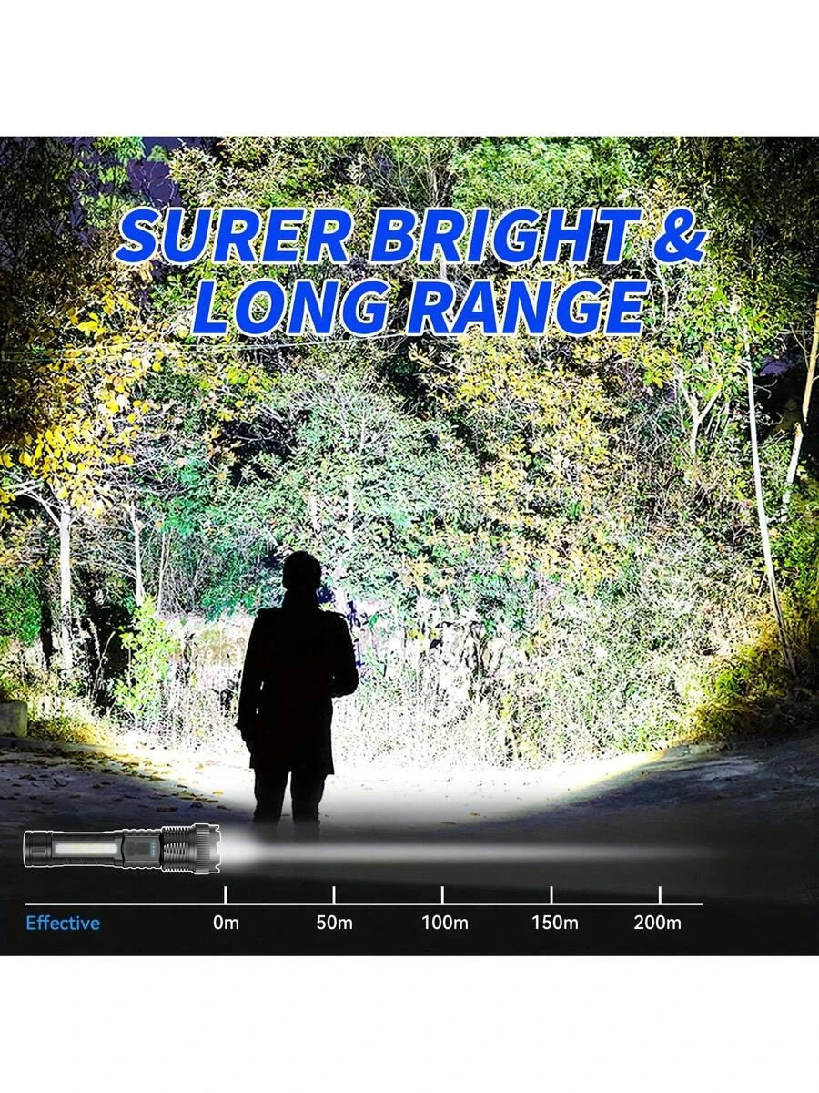 Rechargeable LED Flashlight 2 Pack High Lumens Zoomable USB C Tactical Light