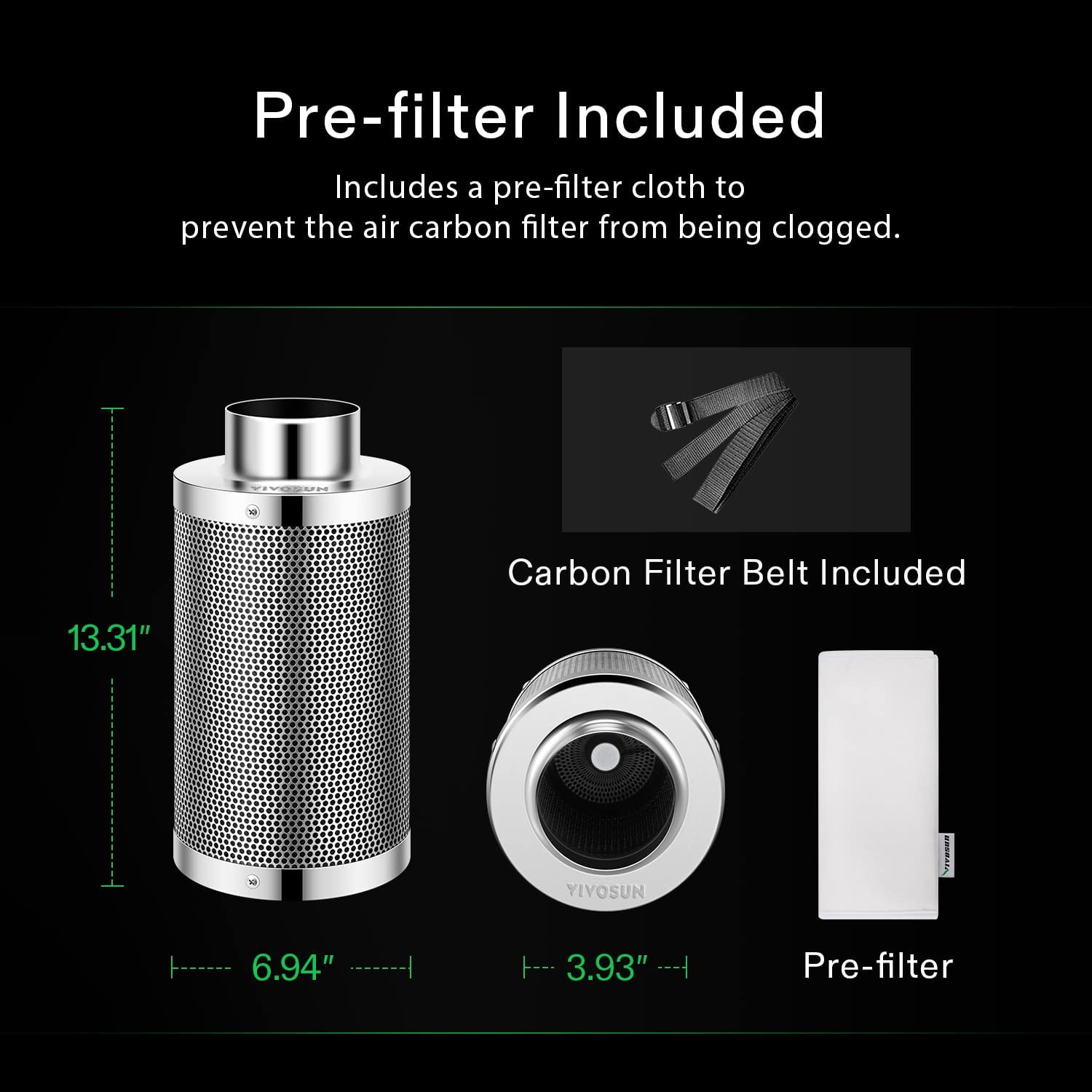 Air Carbon Filter Smellines Control For Inline Duct Fan Grow Tent Silver NEW