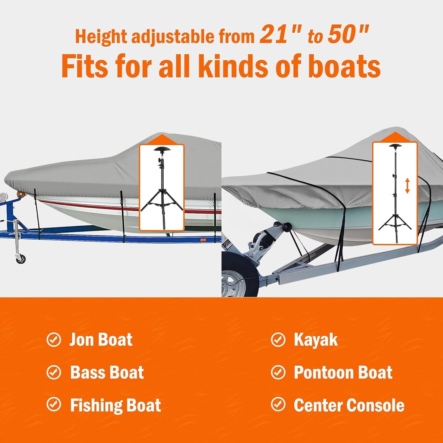 iCOVER Iron Alloy Boat Cover Support Pole,Height Adjustable with Tripod Base