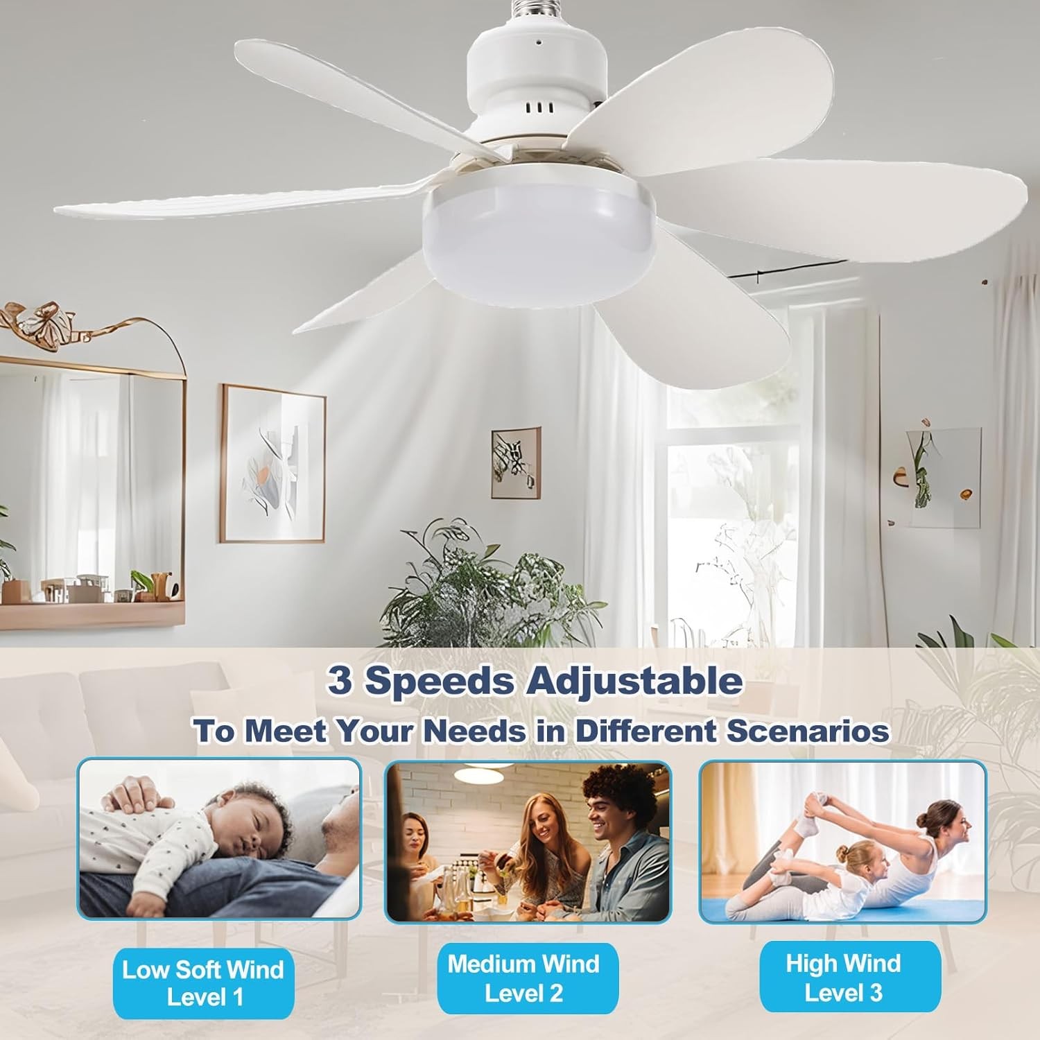 Socket Ceiling Fans with Lights and Remote- Socket Fan light with Dimmable Led