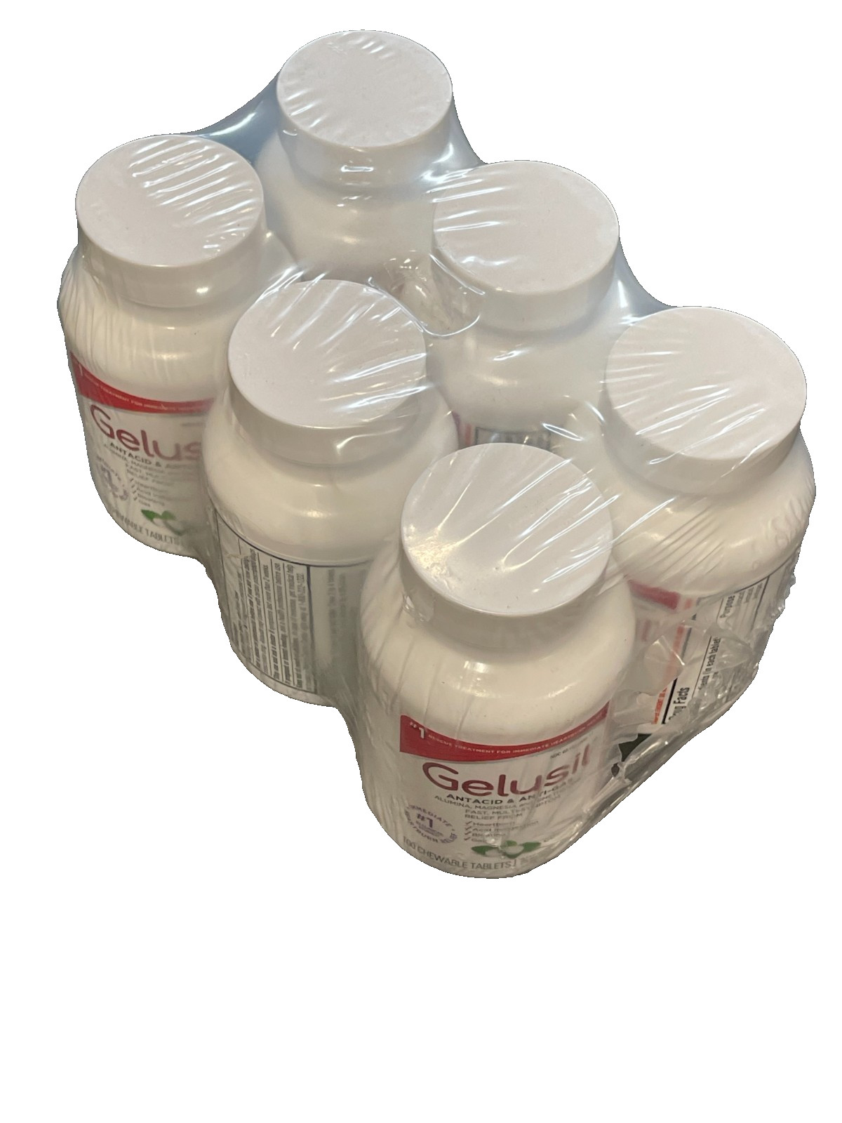 Gelusil Antacid & Anti Gas Heartburn Relief Cool Mint Chewable 100 ct Pack of 6