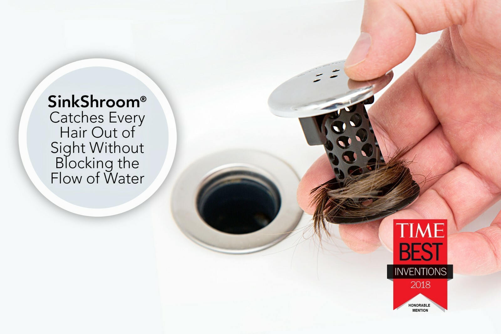 SinkShroom Black Strainer Drain Protector Hair Catcher w/ Stopper Plug for Sinks
