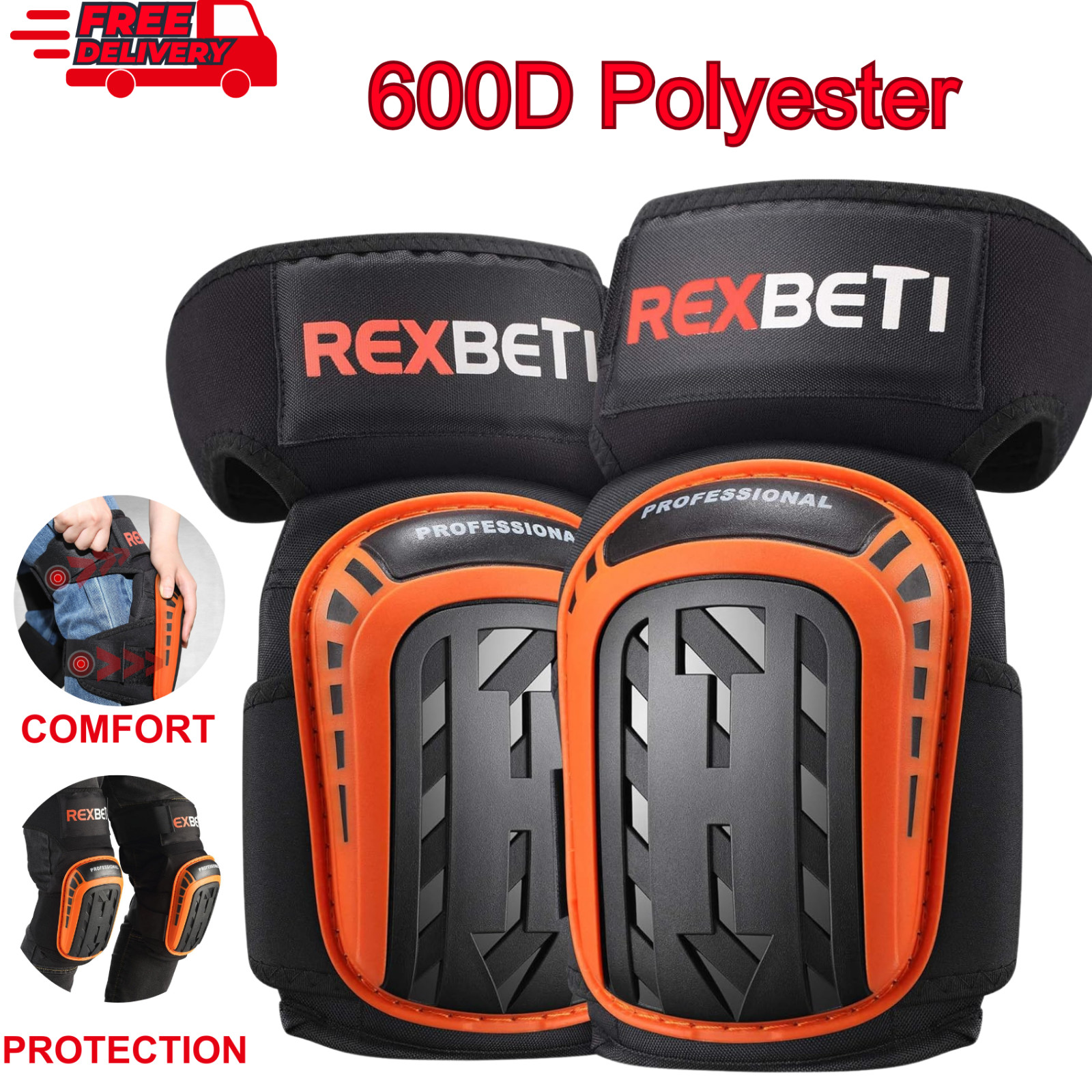 Heavy Duty Gel Knee Pads for Work, Construction, Gardening & Flooring - Orange