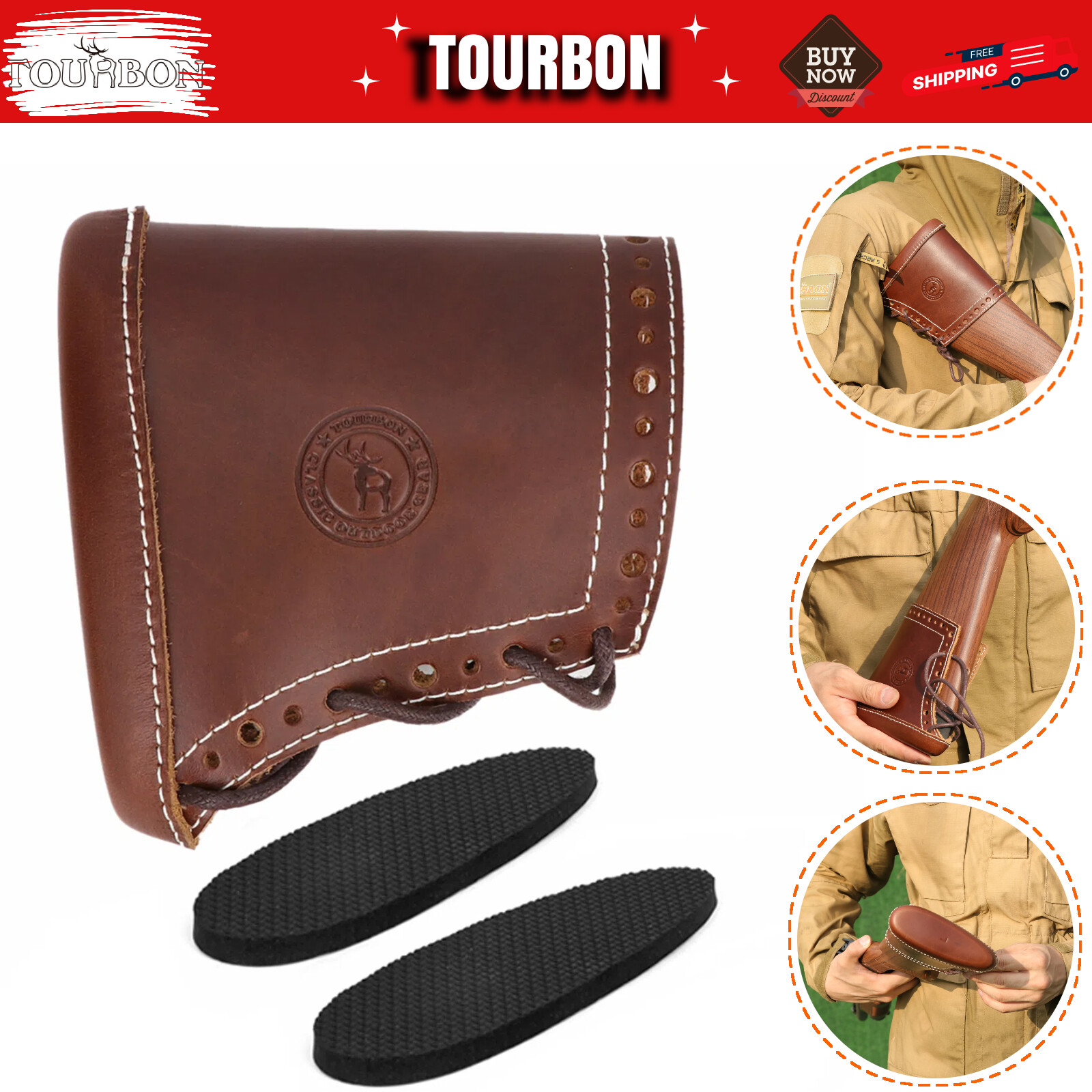 TOURBON Hunting Leather Rifle Stock Cushion Sleeve Slipon Shotgun Recoil Pad