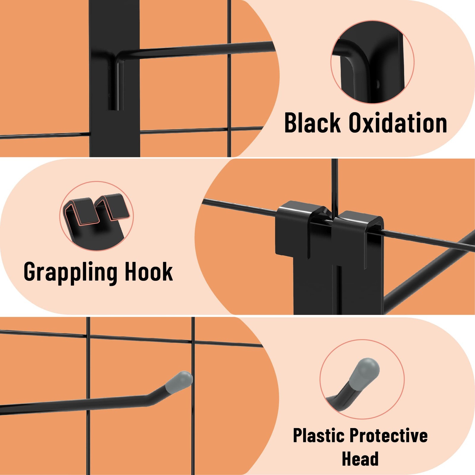 32 Pack 12 Inch Black Gridwall Hooks for 3 × 3 Wire Grid Panel