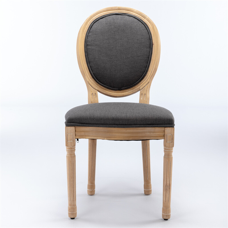 2pcs French Style Solid Wood Antique Painting Linen Fabric Back Dining Chairs
