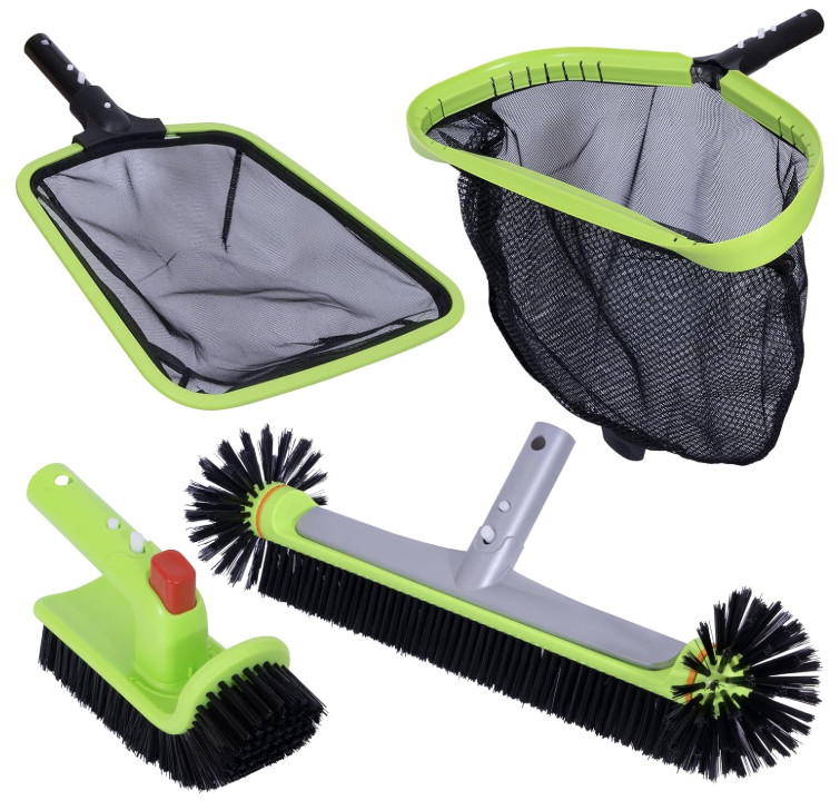 Swimming Pool Cleaning Kit w/ Skimmer, Mesh Net, 17.5" Brush & Scrub (No Pole)