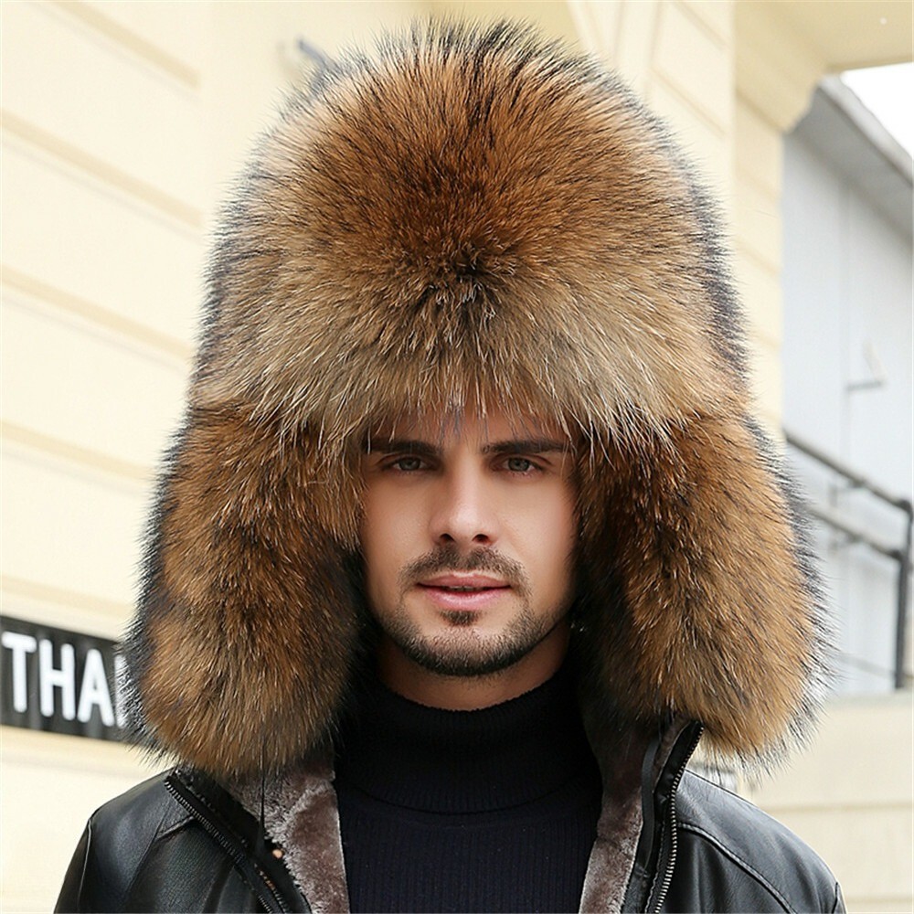 Male Full Covered Real Fox Fur Hat Russian Ushanka Hat Cossack Warm Trapper Cap