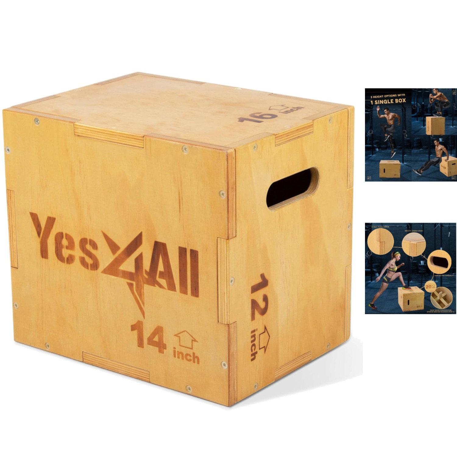 Durable 3-in-1 Wooden Jump Box with Smooth Edges for Safe Training - 450 lbs