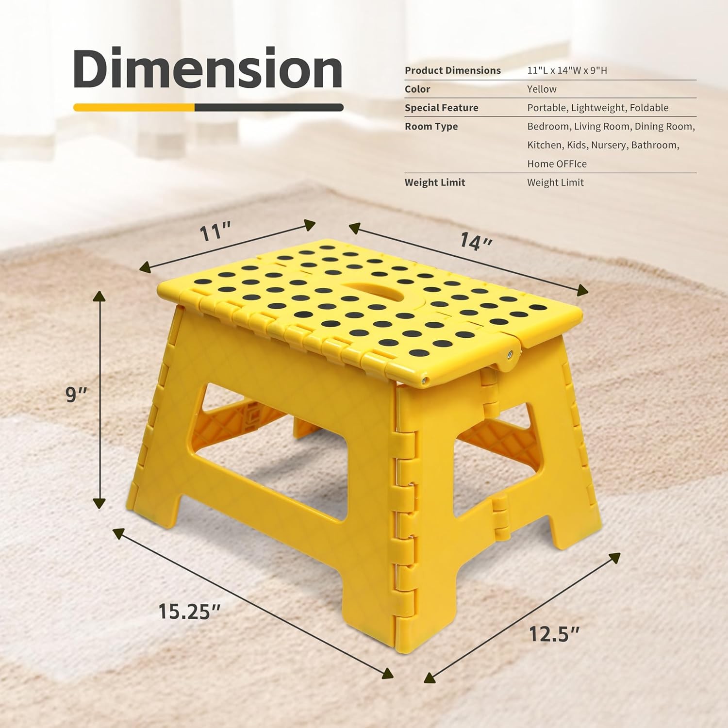 Folding Step Stool 9 Inch Height 330 lb Capacity Heavy Duty Plastic