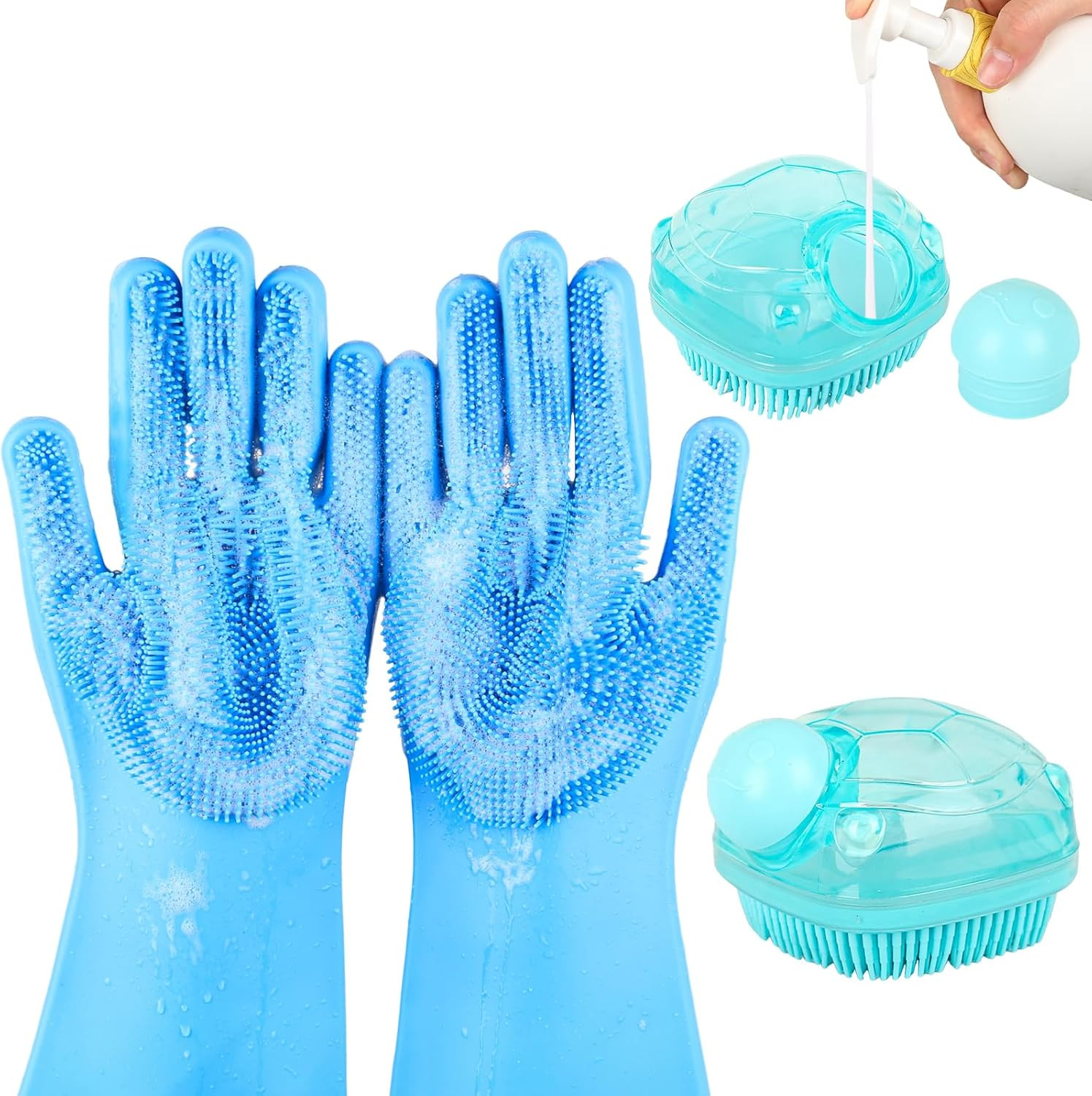 2PCS Dog Washing Gloves and Dog Shampoo Brush, Dog Bath Brush That can add Dog S
