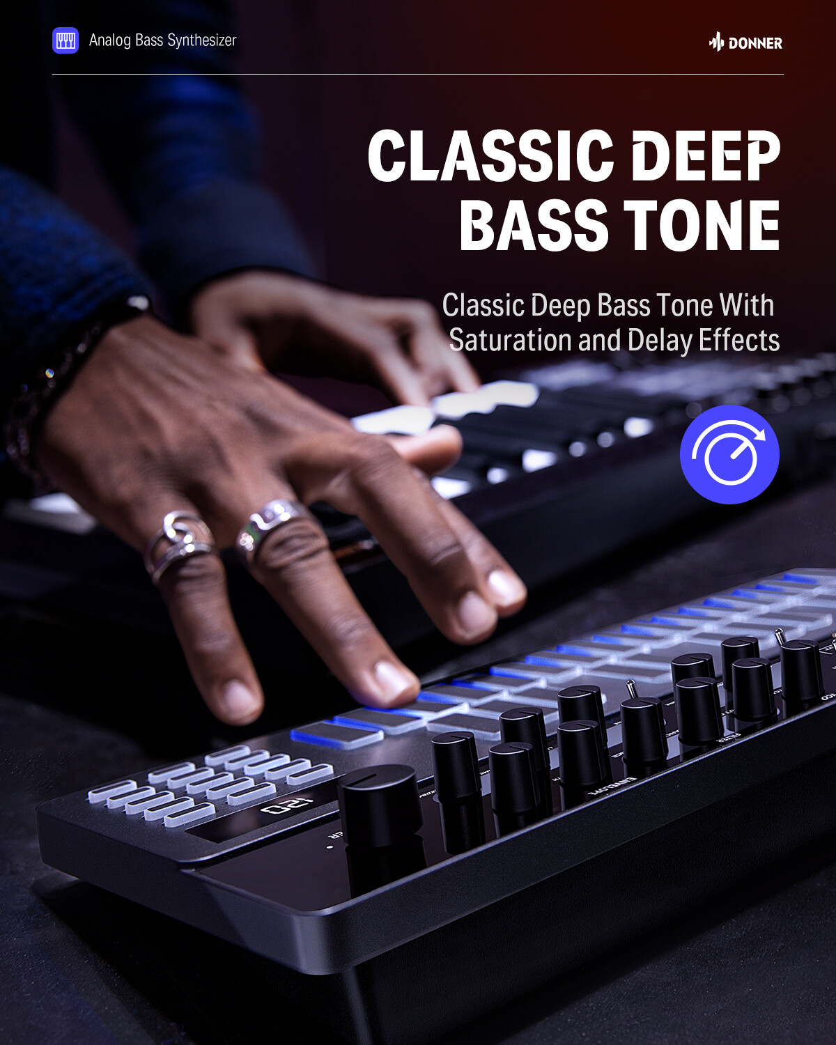 Donner B1 Analog Bass Synthesizer Sequencer 128 Patterns Memory Saturation