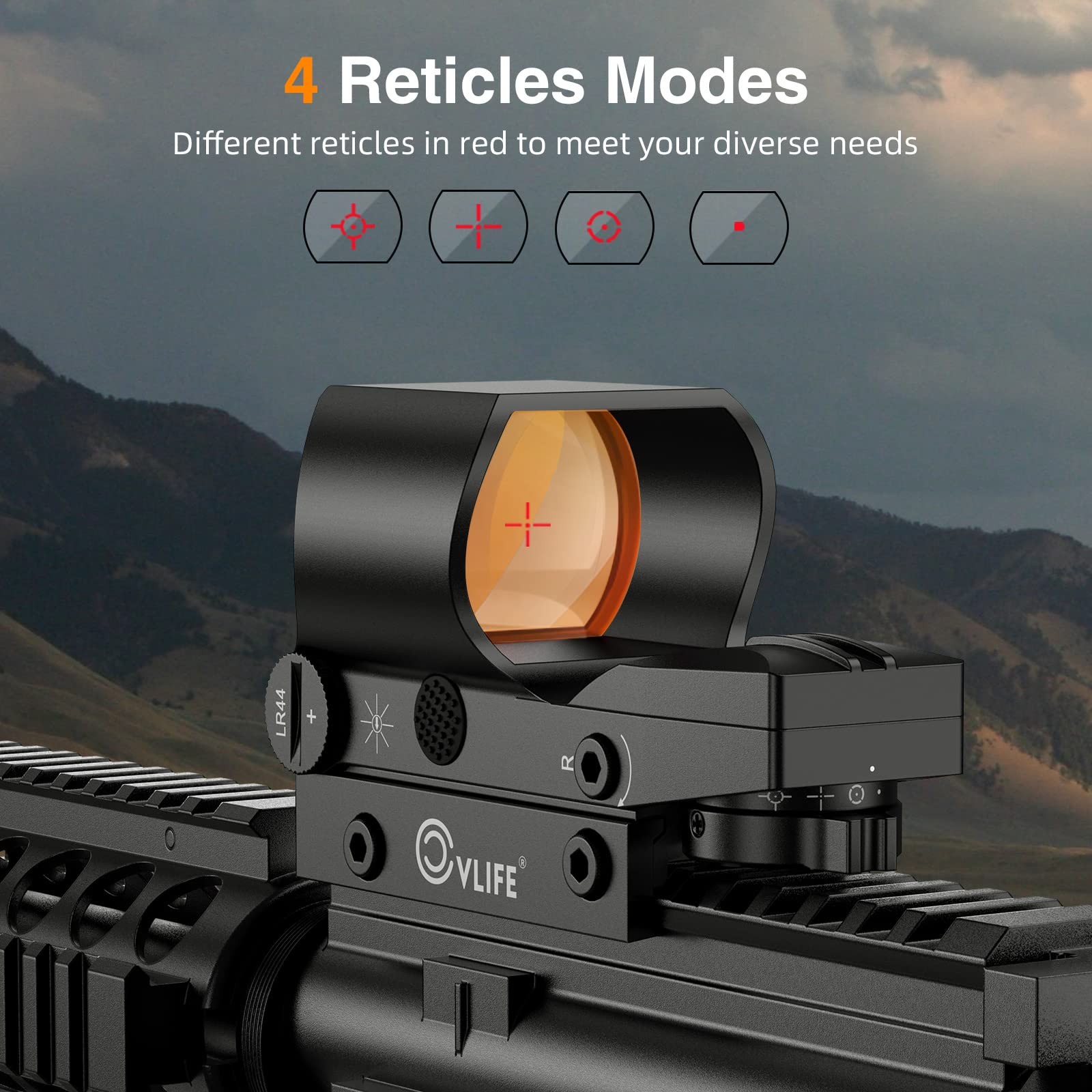 CVLIFE Reflex Sight, 1x28x40mm Red Dot 4 Adjustable Reticles Black