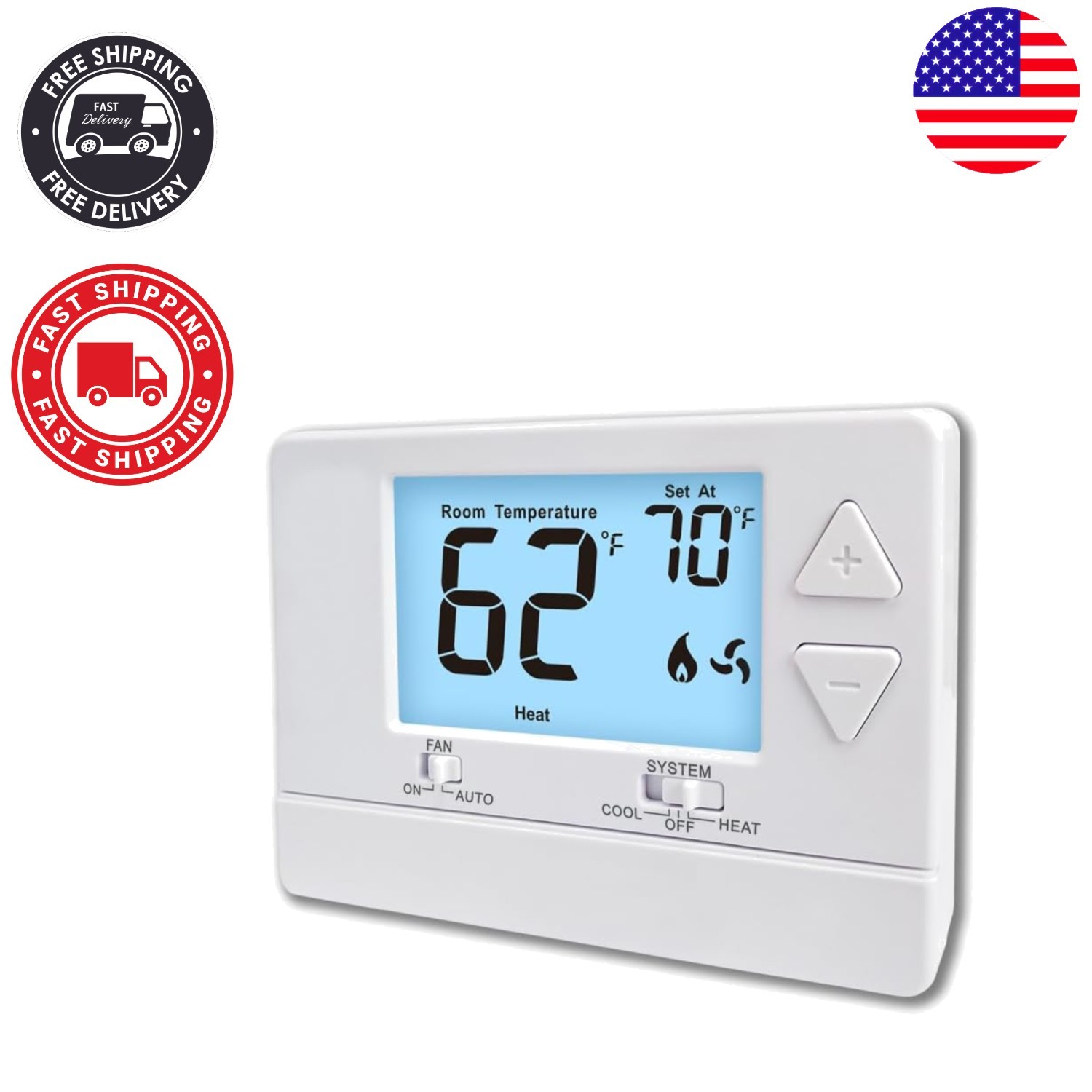 Non-Programmable Digital Thermostat with White Backlight - Energy Efficient