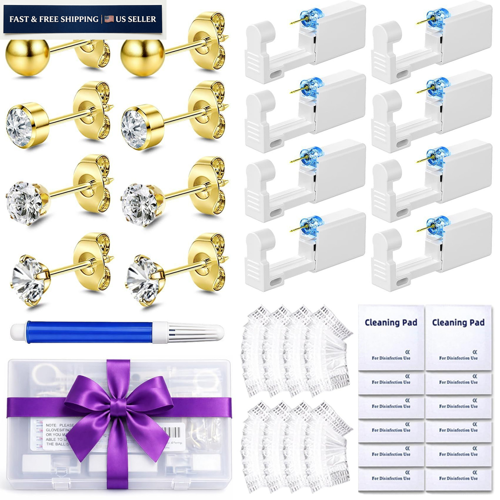 ZYGC 30PCS Complete Ear Piercing Kit for Home Self Use Includes 8 Gold-Style1