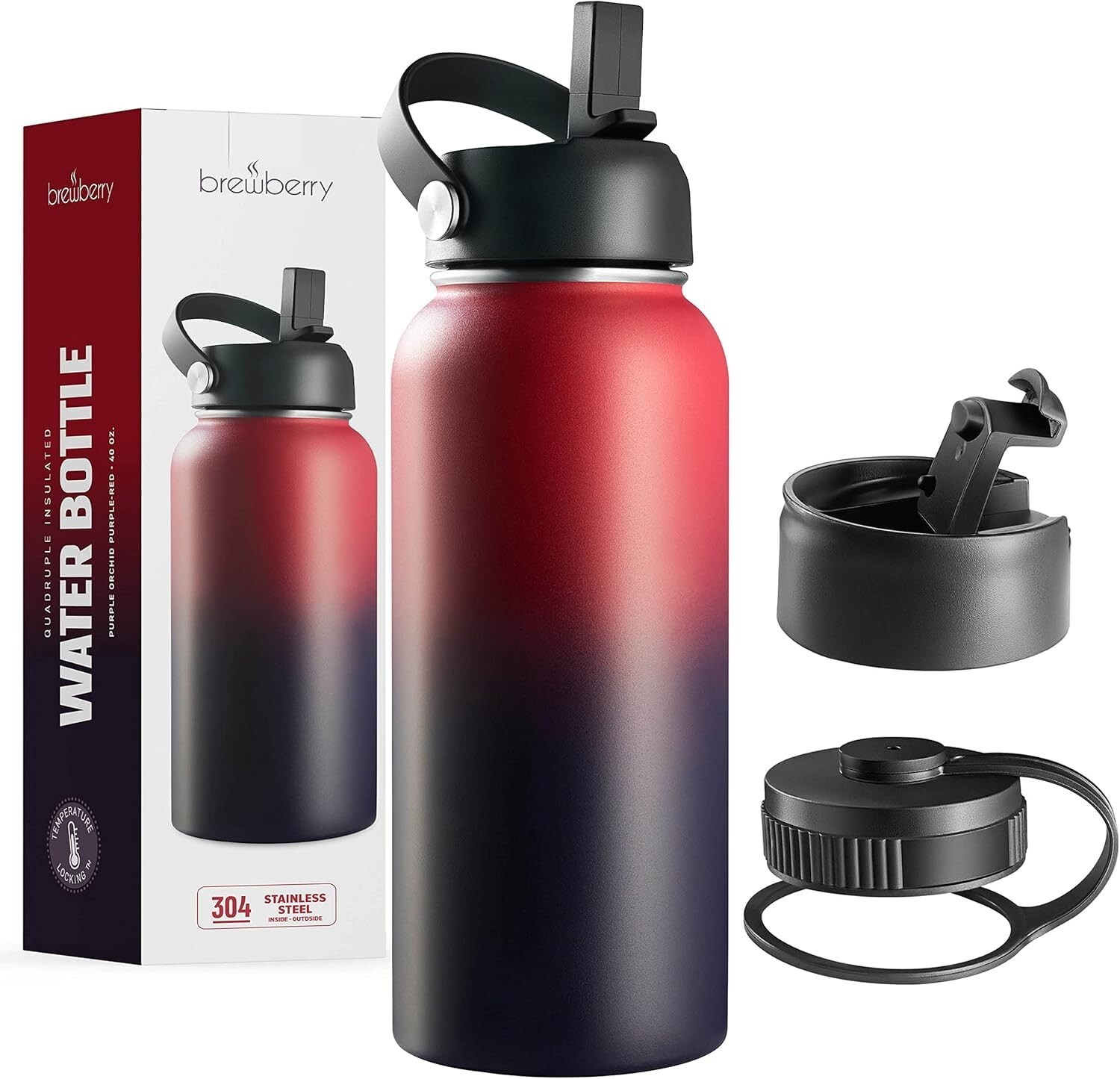 Stainless Steel Insulated Water Bottle and Travel Mug - 40oz - Purple Orchid