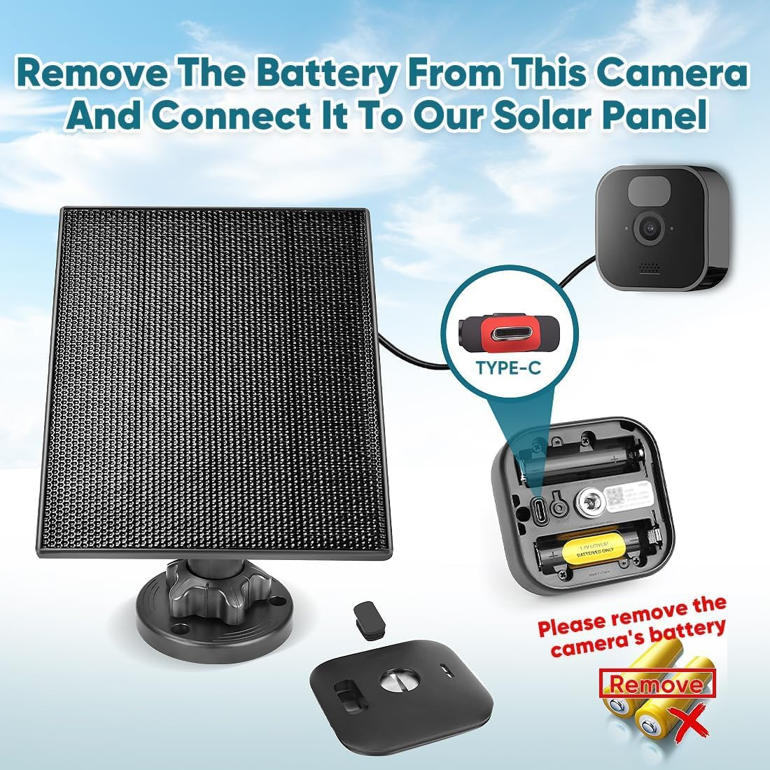 Solar Panel Charger for Blink Outdoor Camera, 3W Solar Panel Compatible with 260