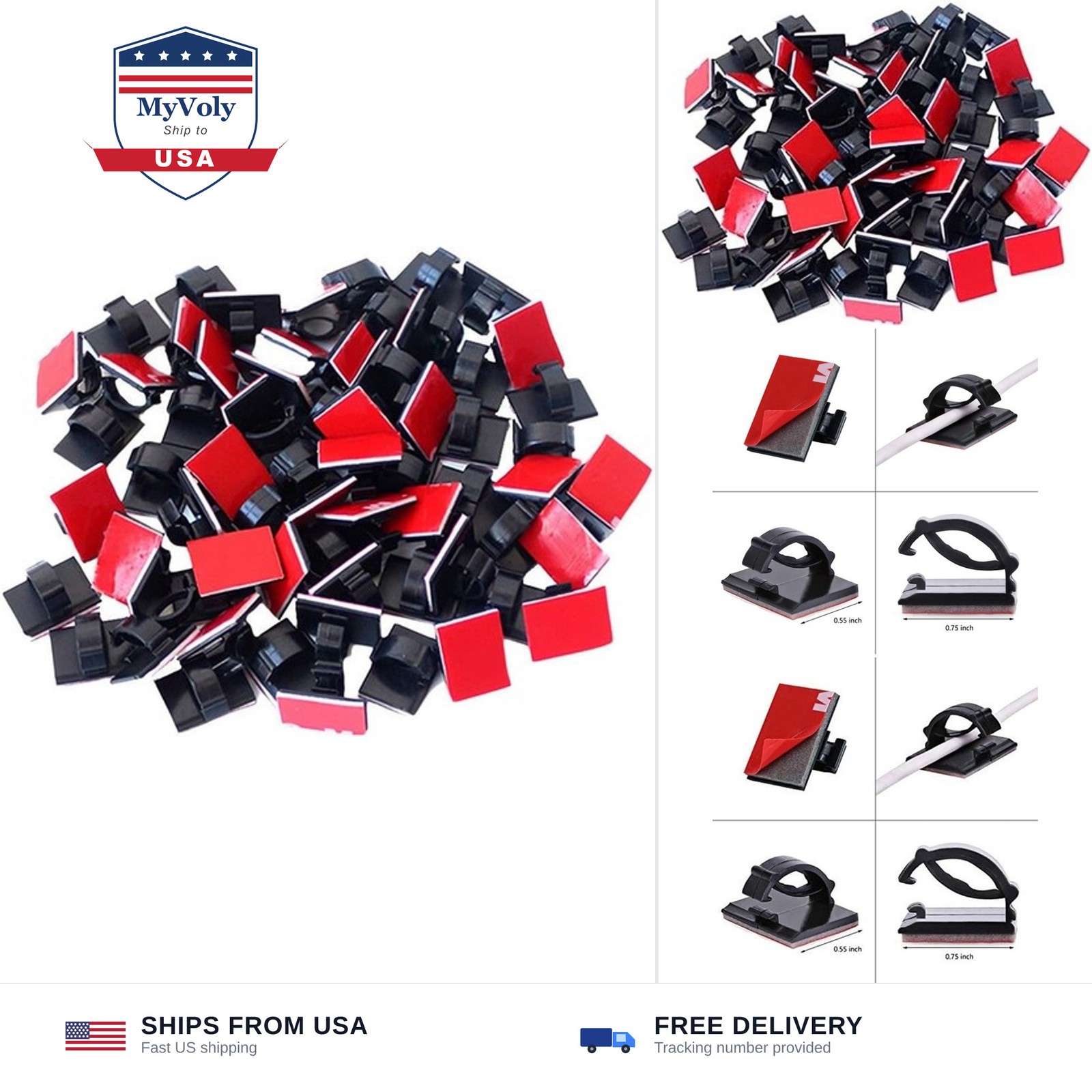 Adhesive Clips Strong Wire Holders 100 Pack Self-Adhesive Wire Clip Cable Cor...