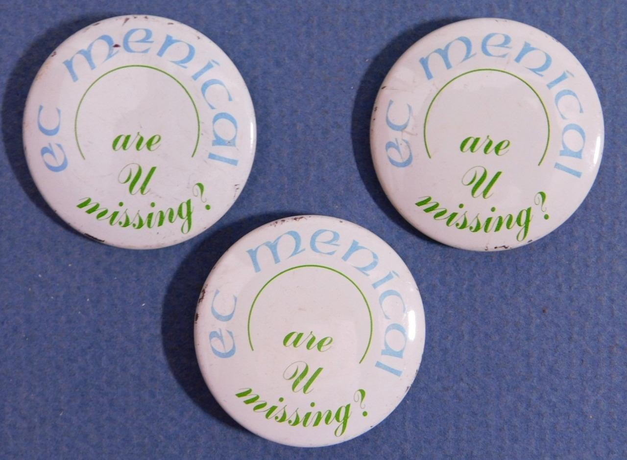 3 Vintage EC Medical Are U Missing? Medical Awareness Buttons 4-2-3