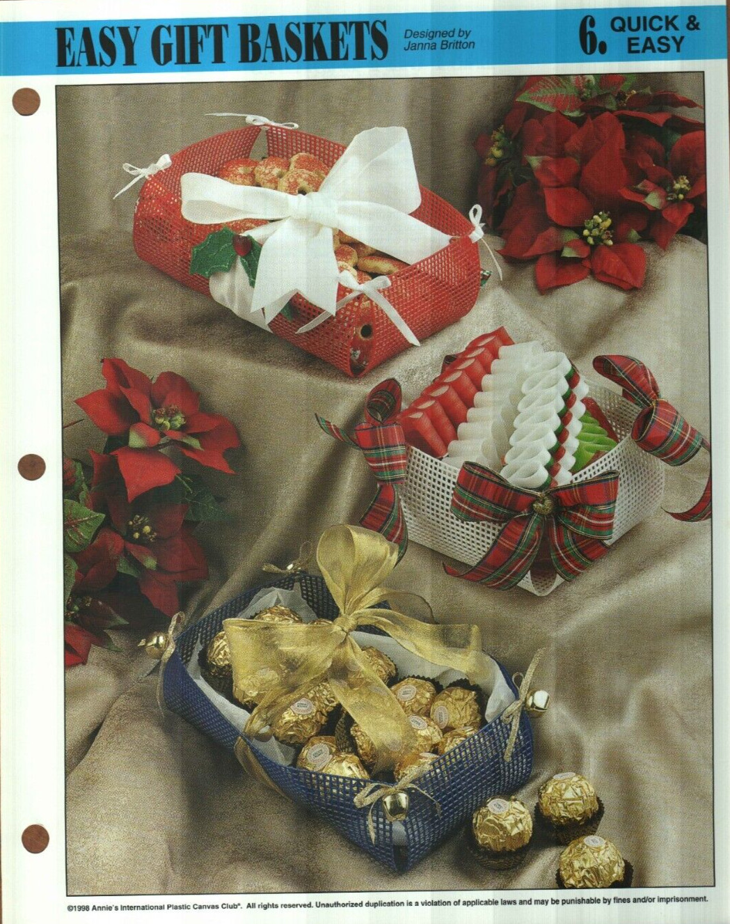 NEW 3 EASY GIFT BASKETS CHRISTMAS ANNIE'S PLASTIC CANVAS PATTERN INSTRUCTIONS