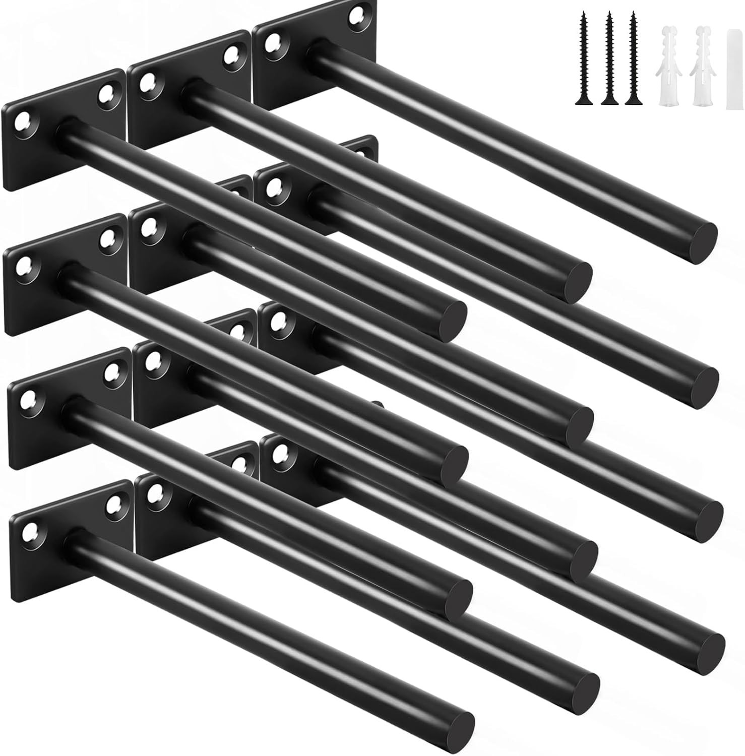 12 Pack 6 Inch Black Steel Floating Shelf Brackets Hidden Heavy Duty Support