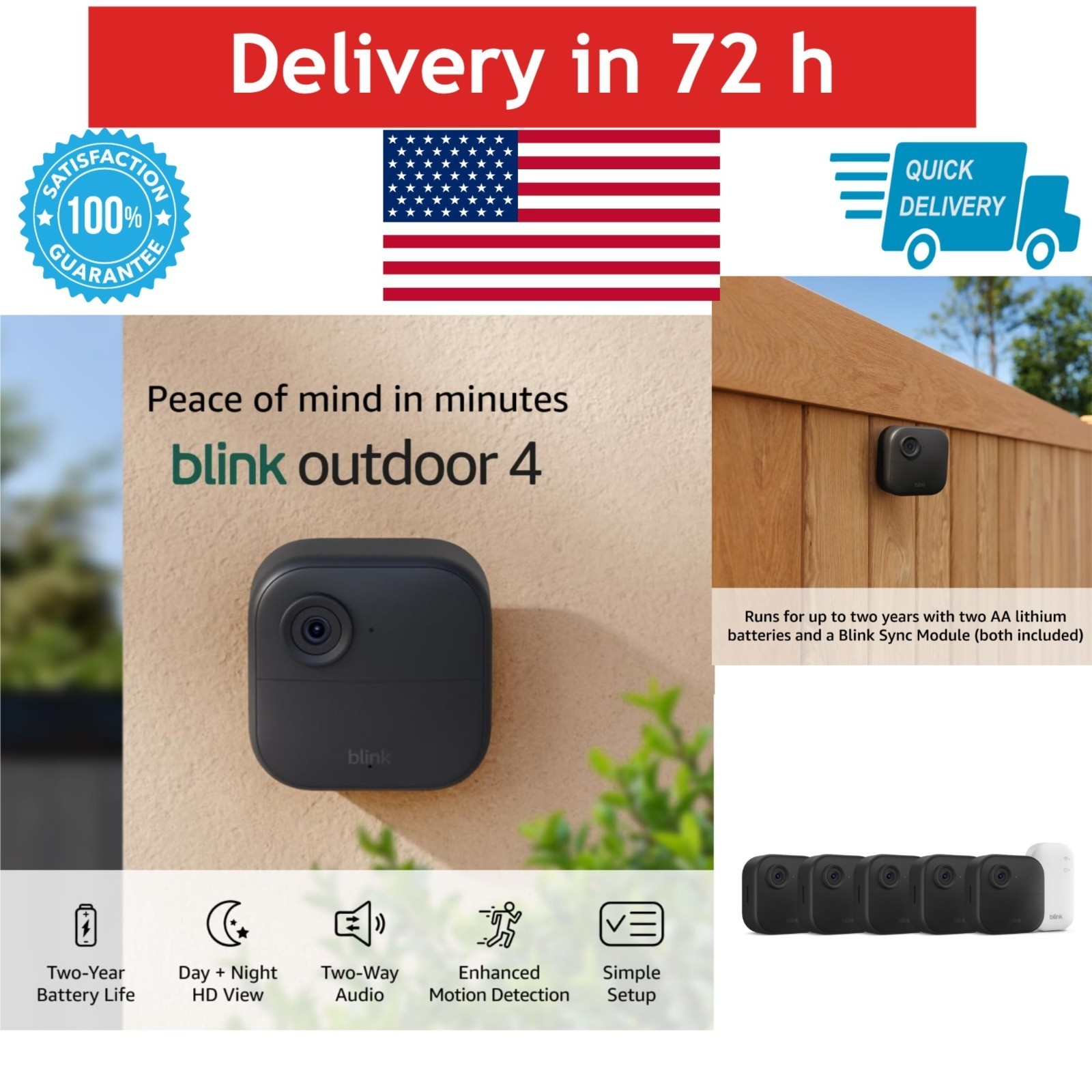 Blink Outdoor 4 – Wireless Security Camera System, 1080p HD, 5 Cameras
