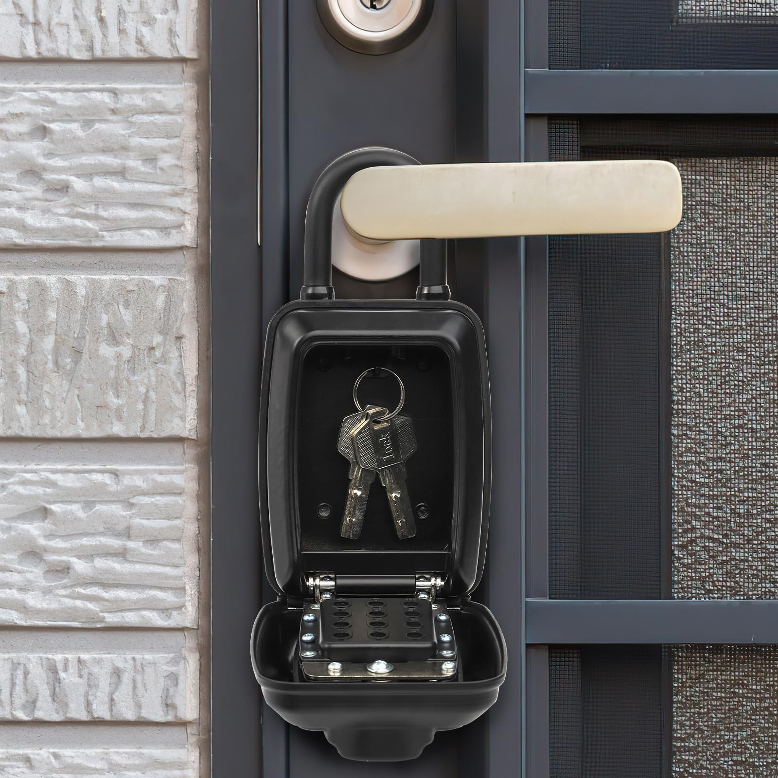 Key Lock Box for Outside, Waterproof Key Lockbox with 12-Digit Push Button Co...