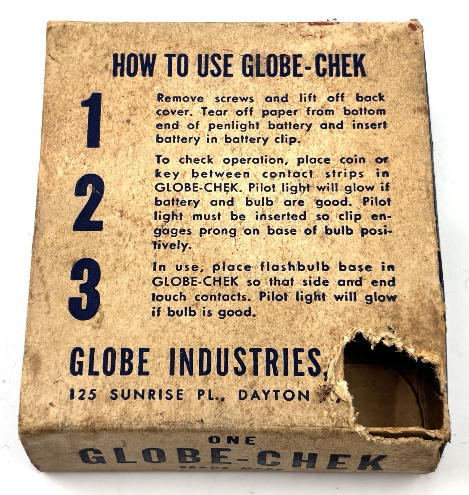 VINTAGE GLOBE CHEK FLASH BULB CHECKER IN BOX with BULB Electronics UNTESTED