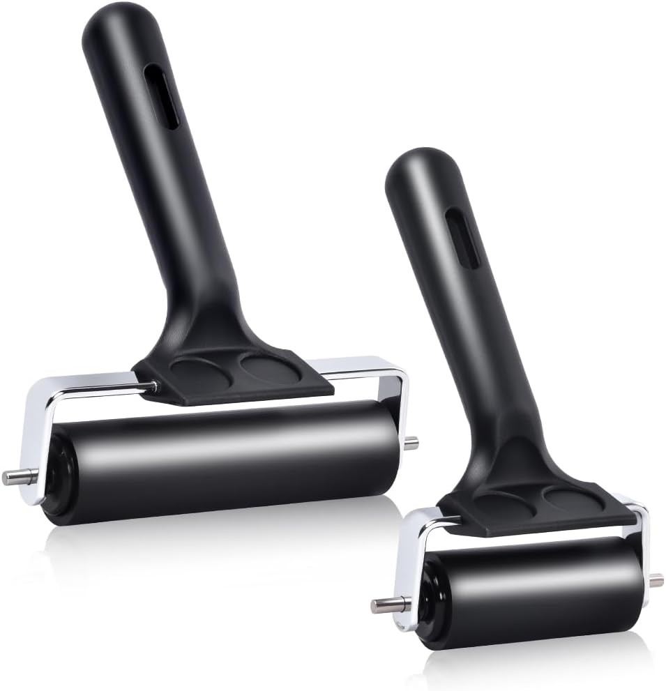 2 Pack Rubber Brayer Rollers Set 4 Inch & 2.2 Inch Printmaking Ink Tool