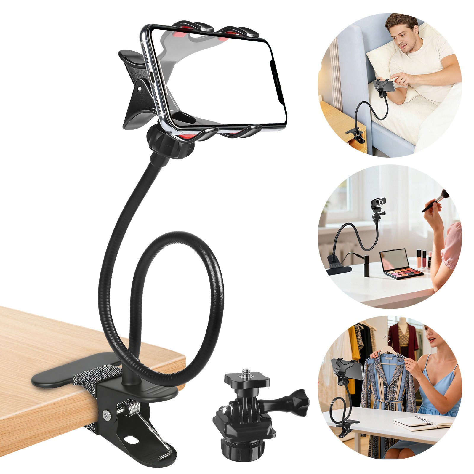 22" Flexible Webcam Stand Desk Clamp Camera Mount Holder for Phone GoPro DSLR