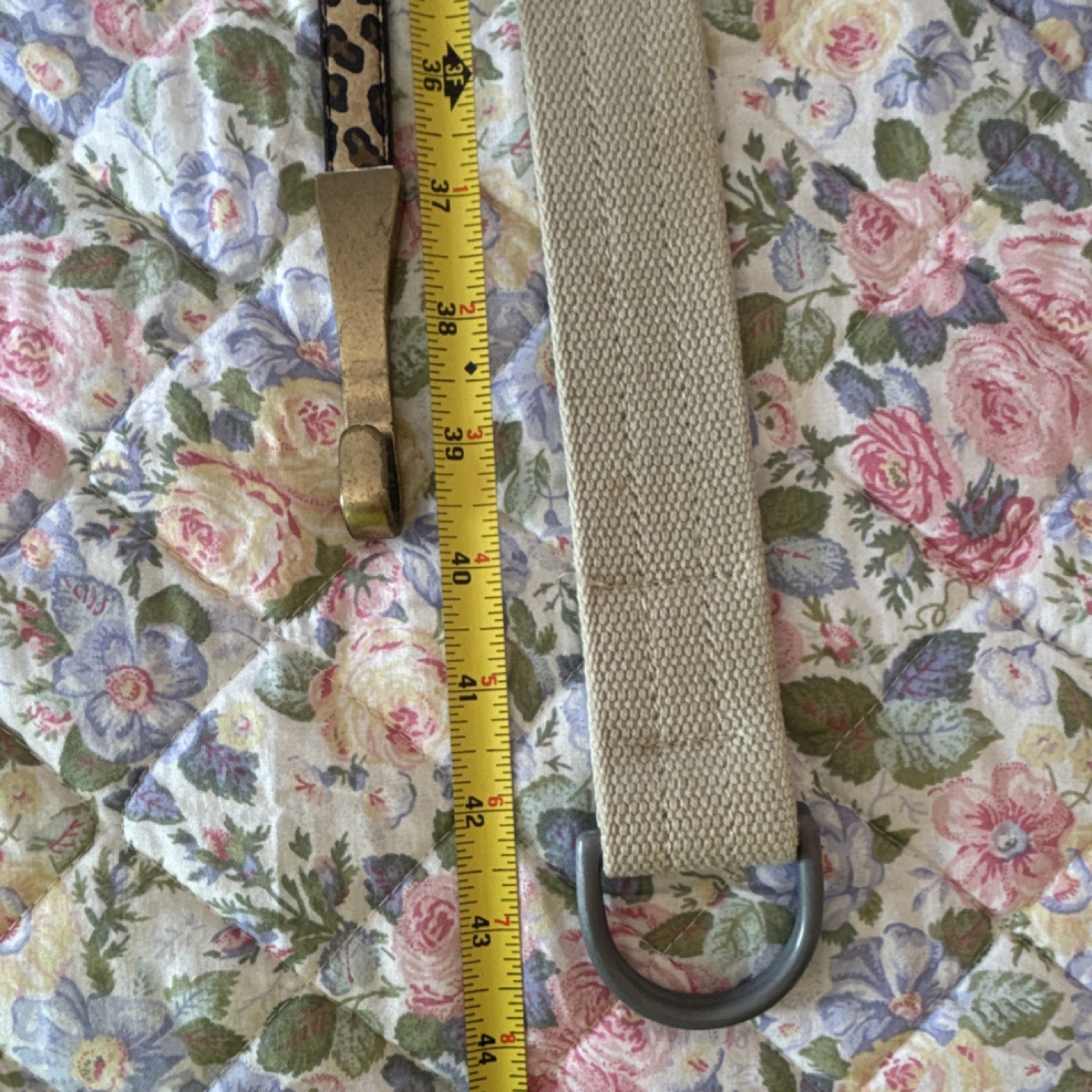 Belt tan with metal D ring and a leather Leopard Print Belt adjustable Strap